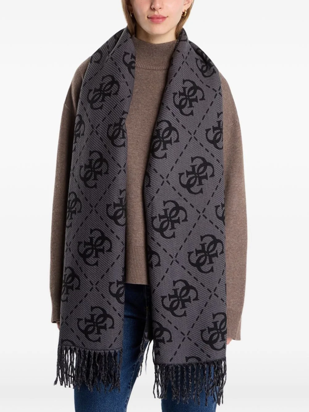 monogram fringe-trim scarf - 1