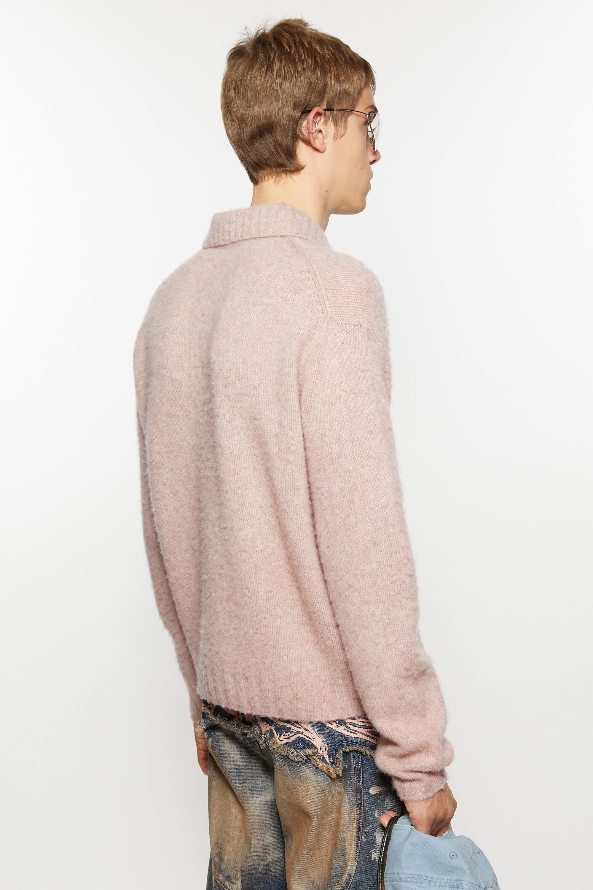 Polo wool cardigan - Pink melange - 3