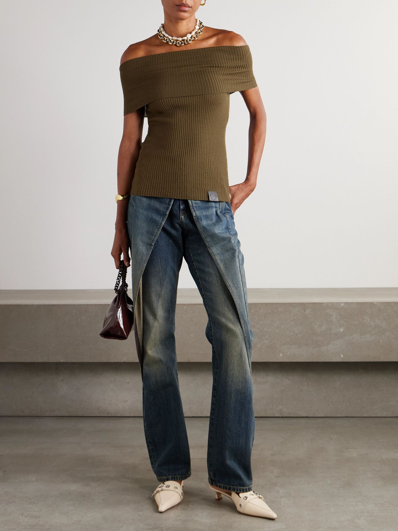 Strapless ribbed wool top Brown - 2