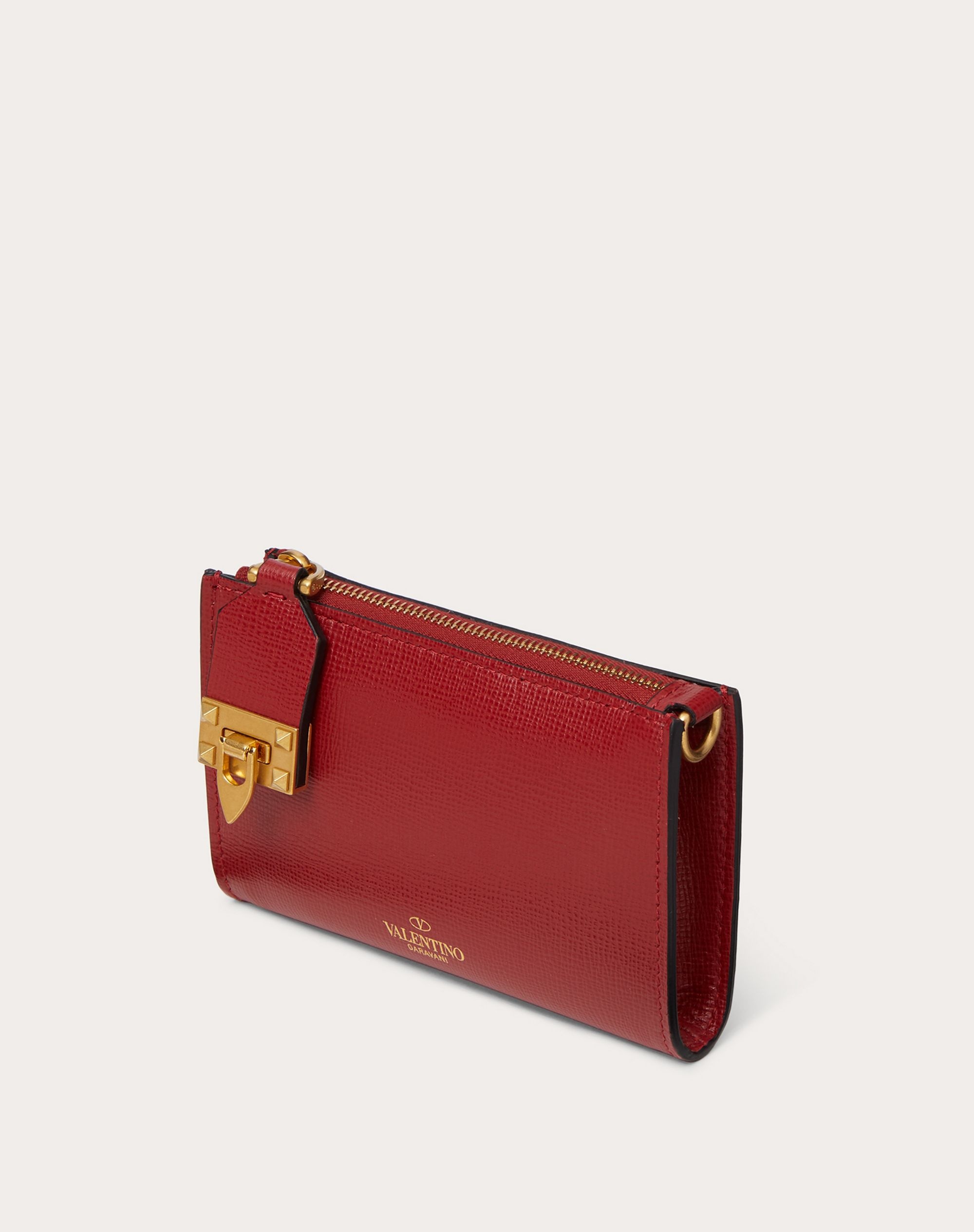 VALENTINO GARAVANI ROCKSTUD ZIPPER COIN PURSE AND CARDHOLDER IN GRAINY CALFSKIN LEATHER - 4