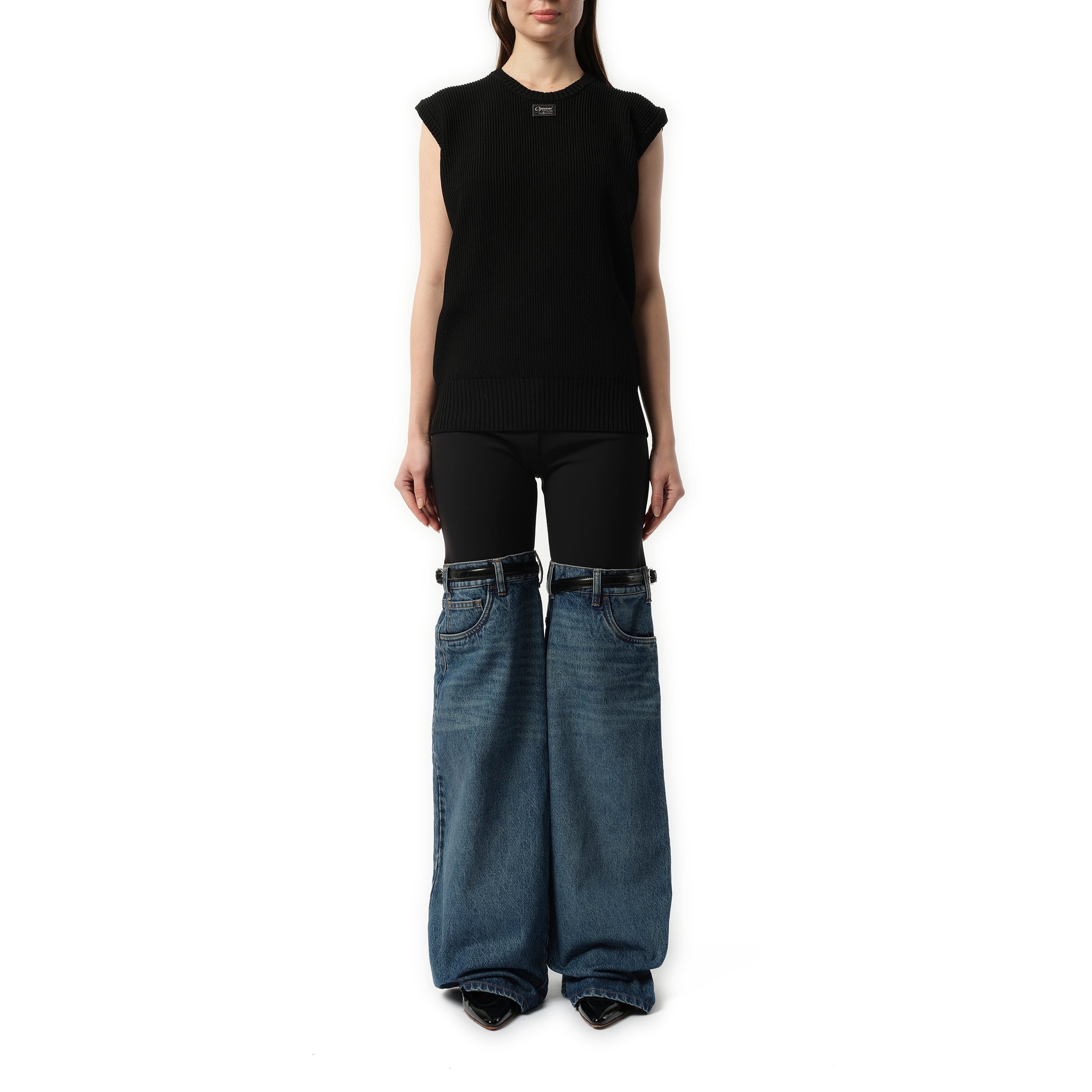 Knitted Sleeveless Top in Black - 4