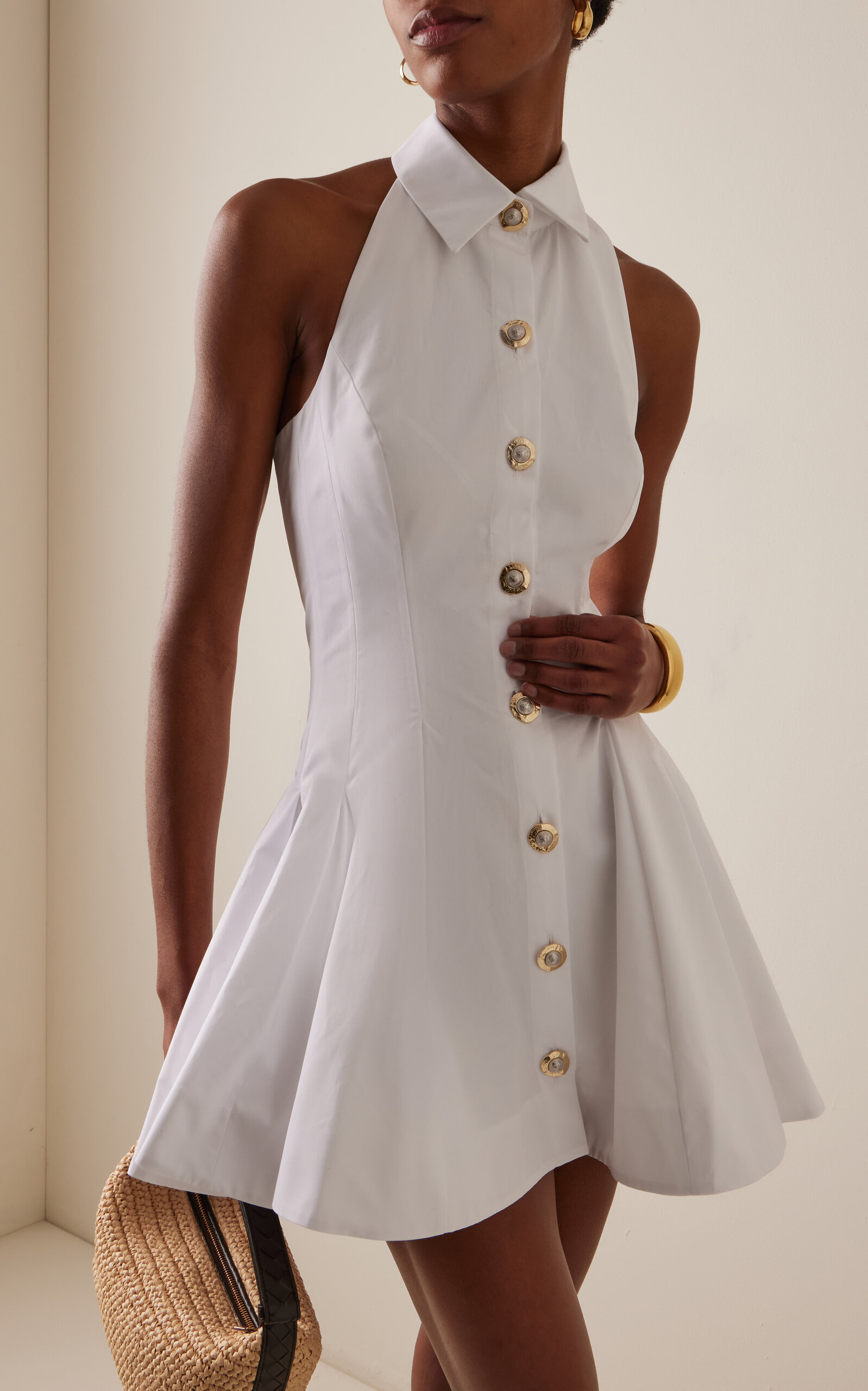 Flared Cotton-Poplin Halter-Neck Mini Shirt Dress white - 2