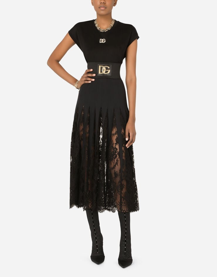 Charmeuse midi skirt with Chantilly lace inserts - 6