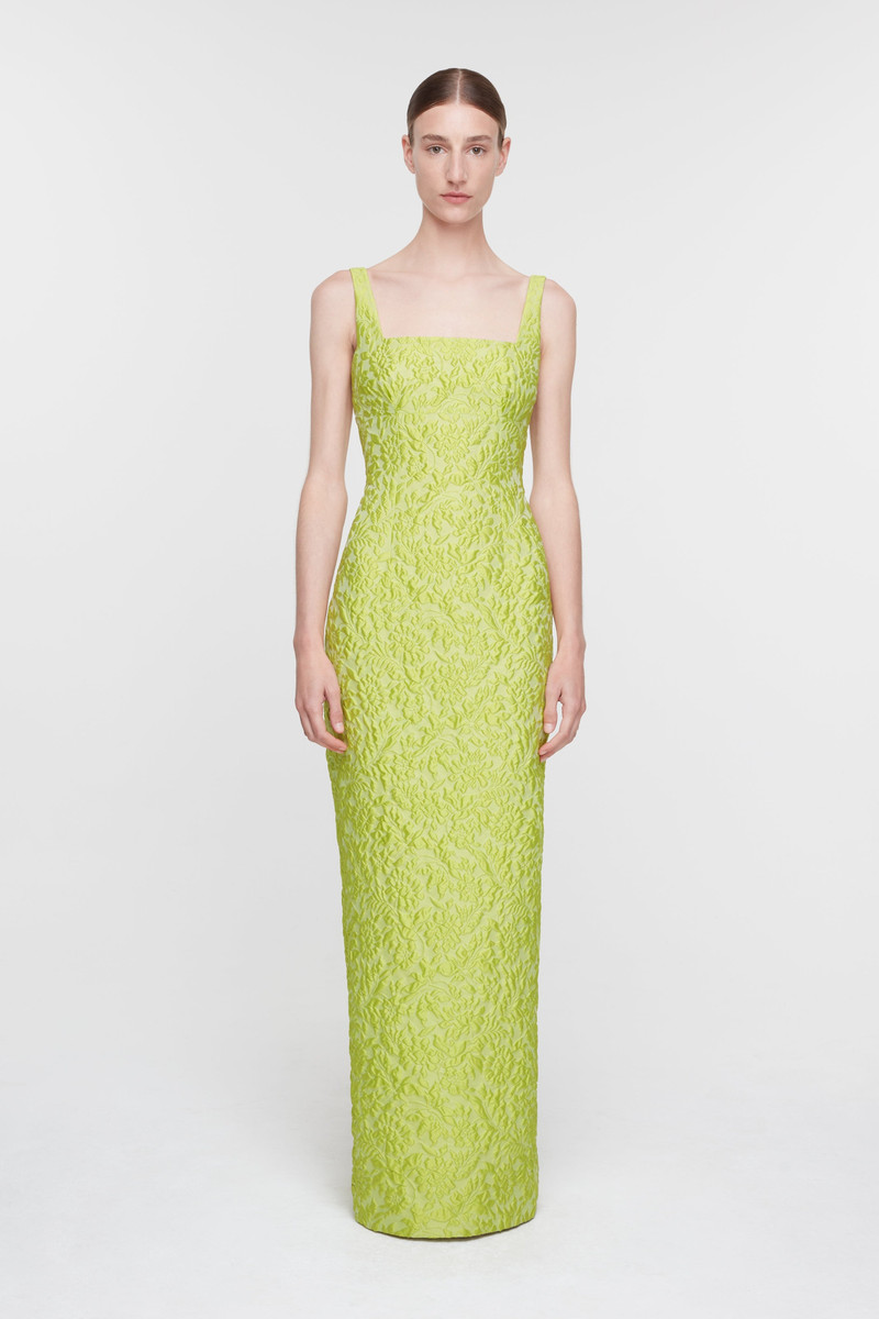 Micheline Dress in Lime Embossed Cloque 3