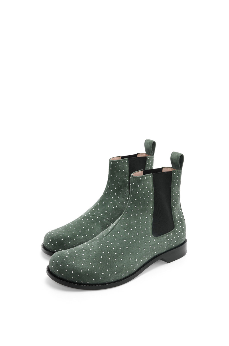 Loewe Campo Chelsea boot in suede calfskin and allover rhinestones outlook
