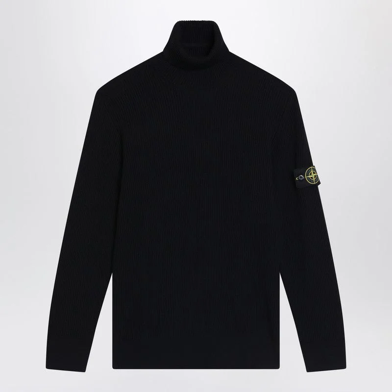 Stone Island Black Ribbed Turtleneck Sweater Men - 1