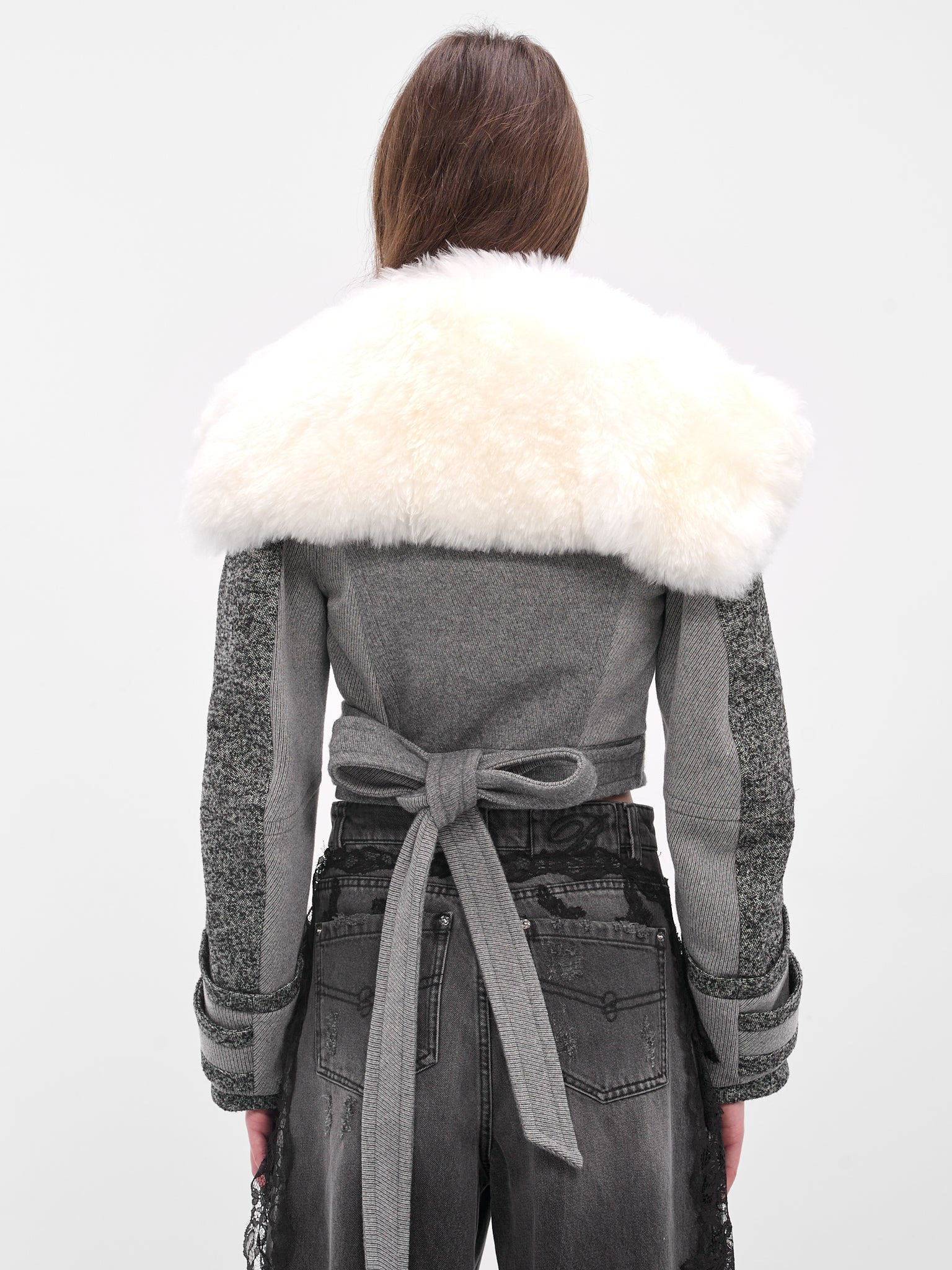 Gray Cropped Goat Fur Jacket - 3