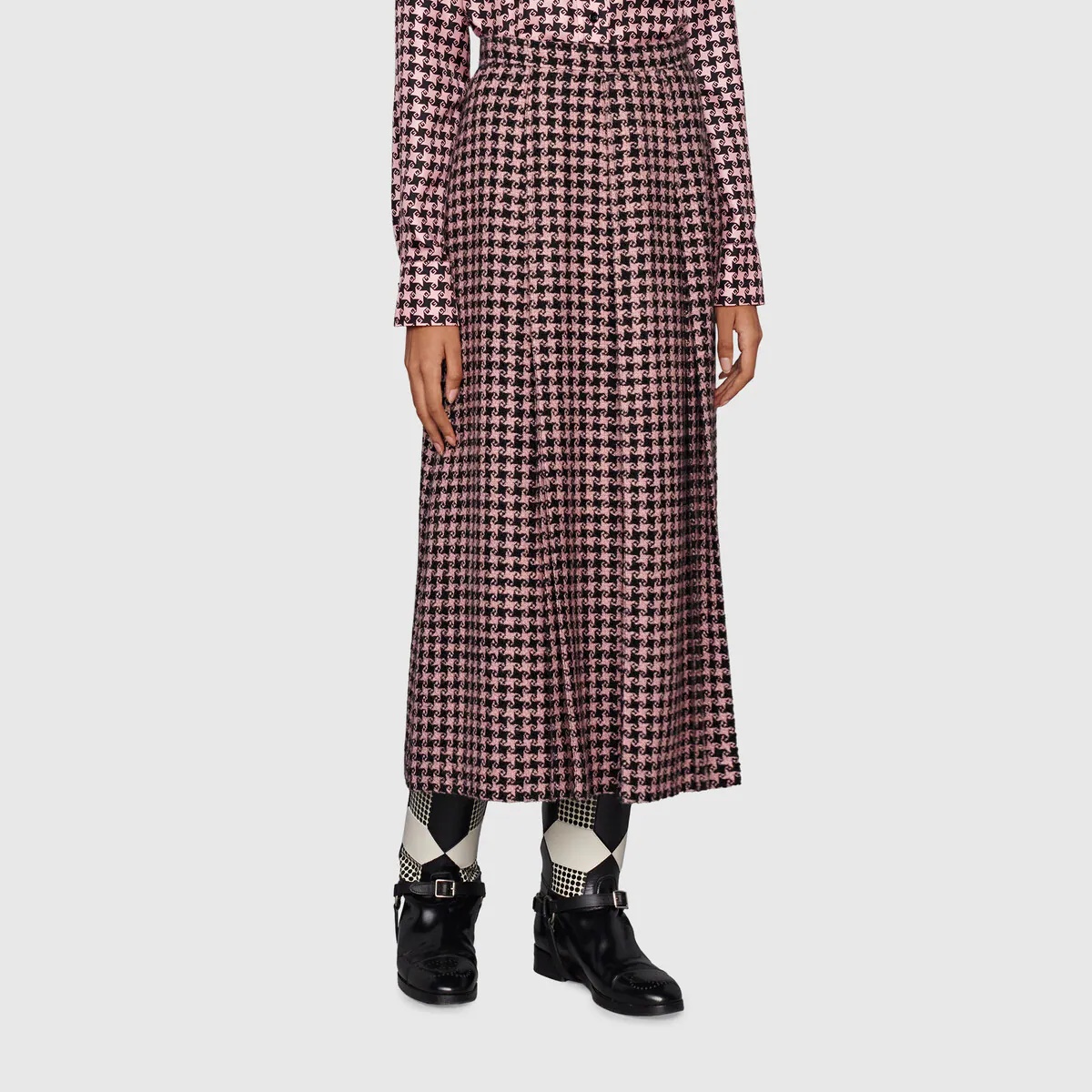 Houndstooth wool pleated skirt - 2