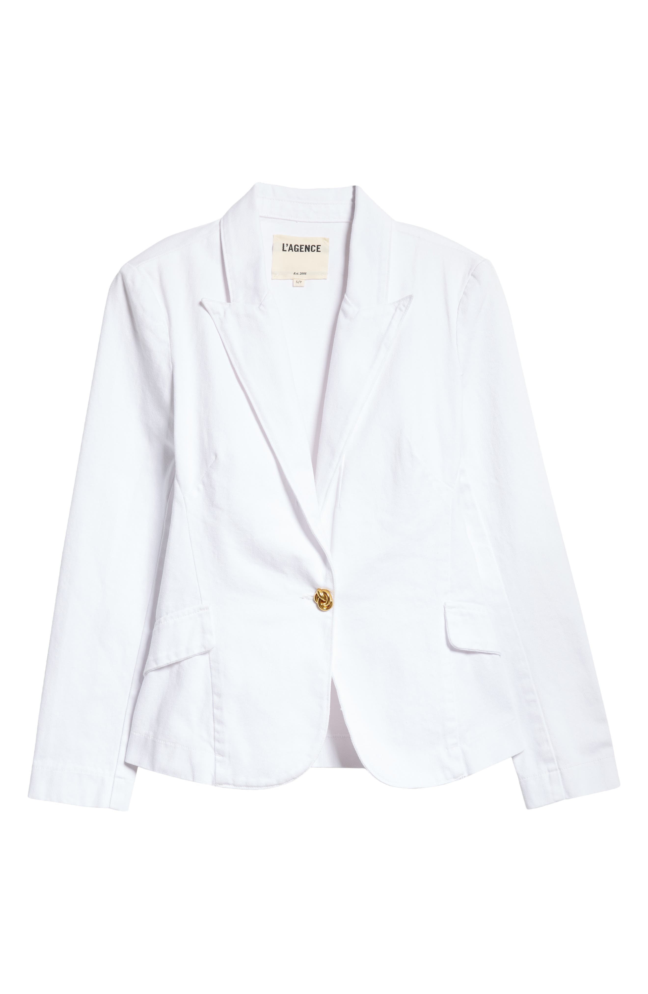 L'AGENCE Baldwin Cotton Denim Blazer Jacket in Blanc at Nordstrom - 7