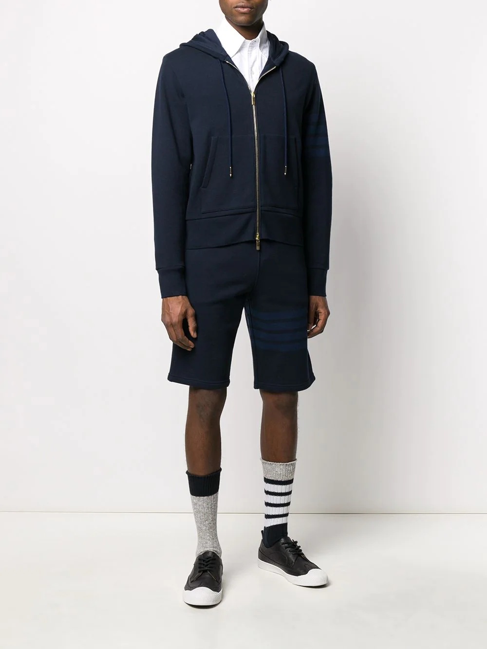 4-Bar zip-up loopback-cotton hoodie - 2