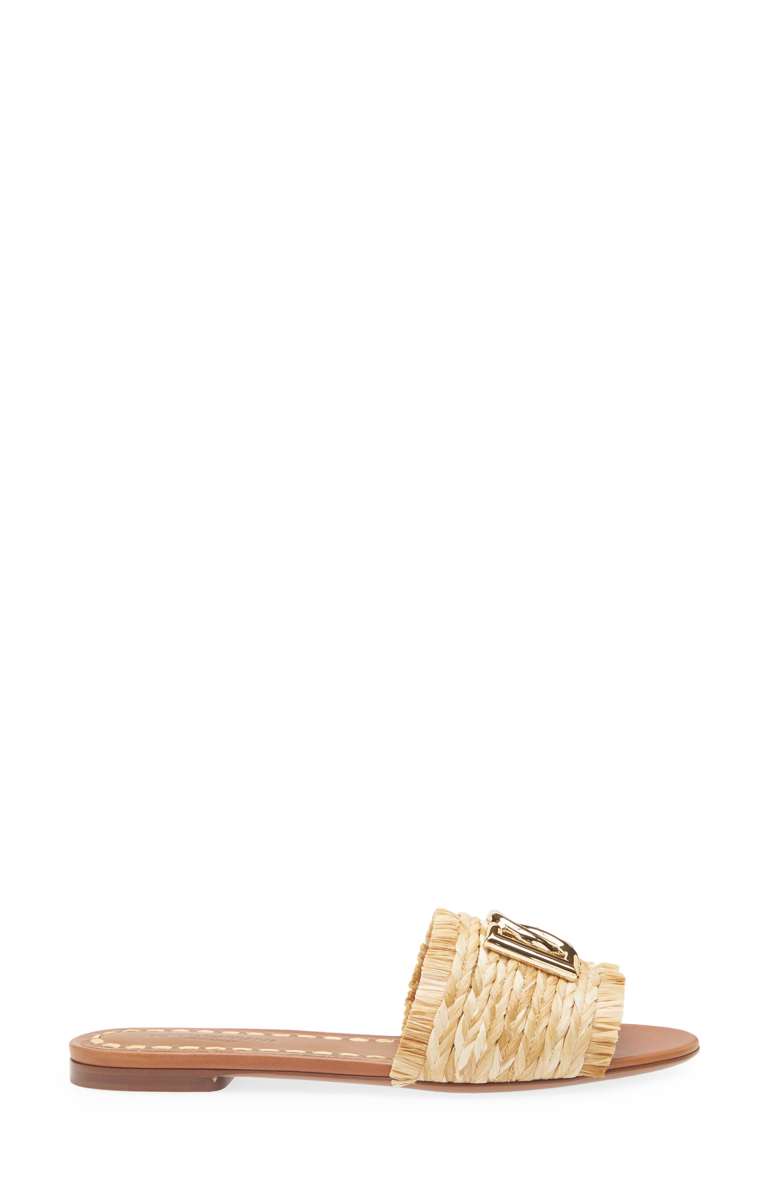 Dolce&Gabbana DG Logo Raffia Slide Sandal in 8B218 Legno/Naturale at Nordstrom - 3