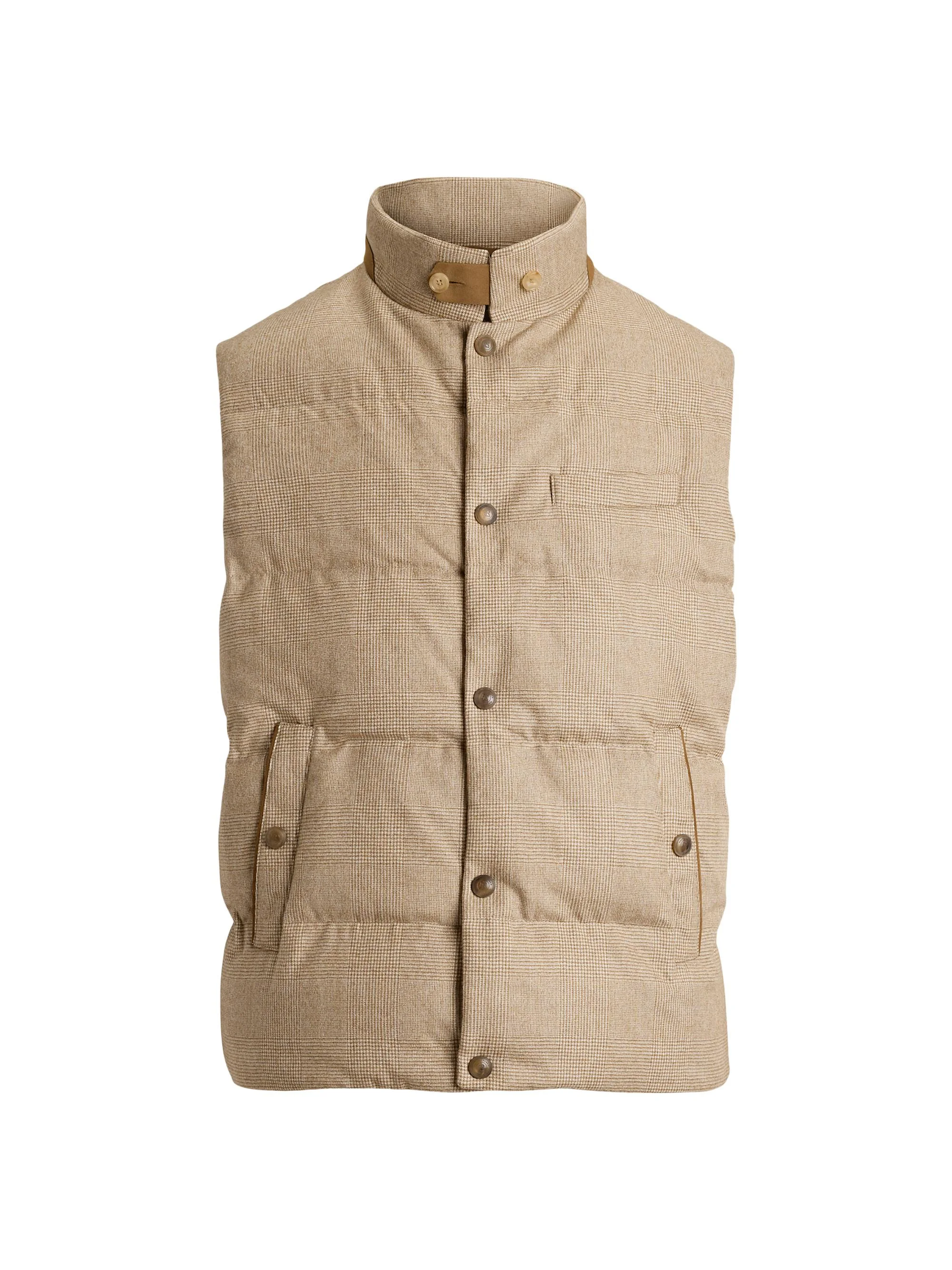 Men's Whitwell Plaid Wool Down Vest - Light Brown - 1