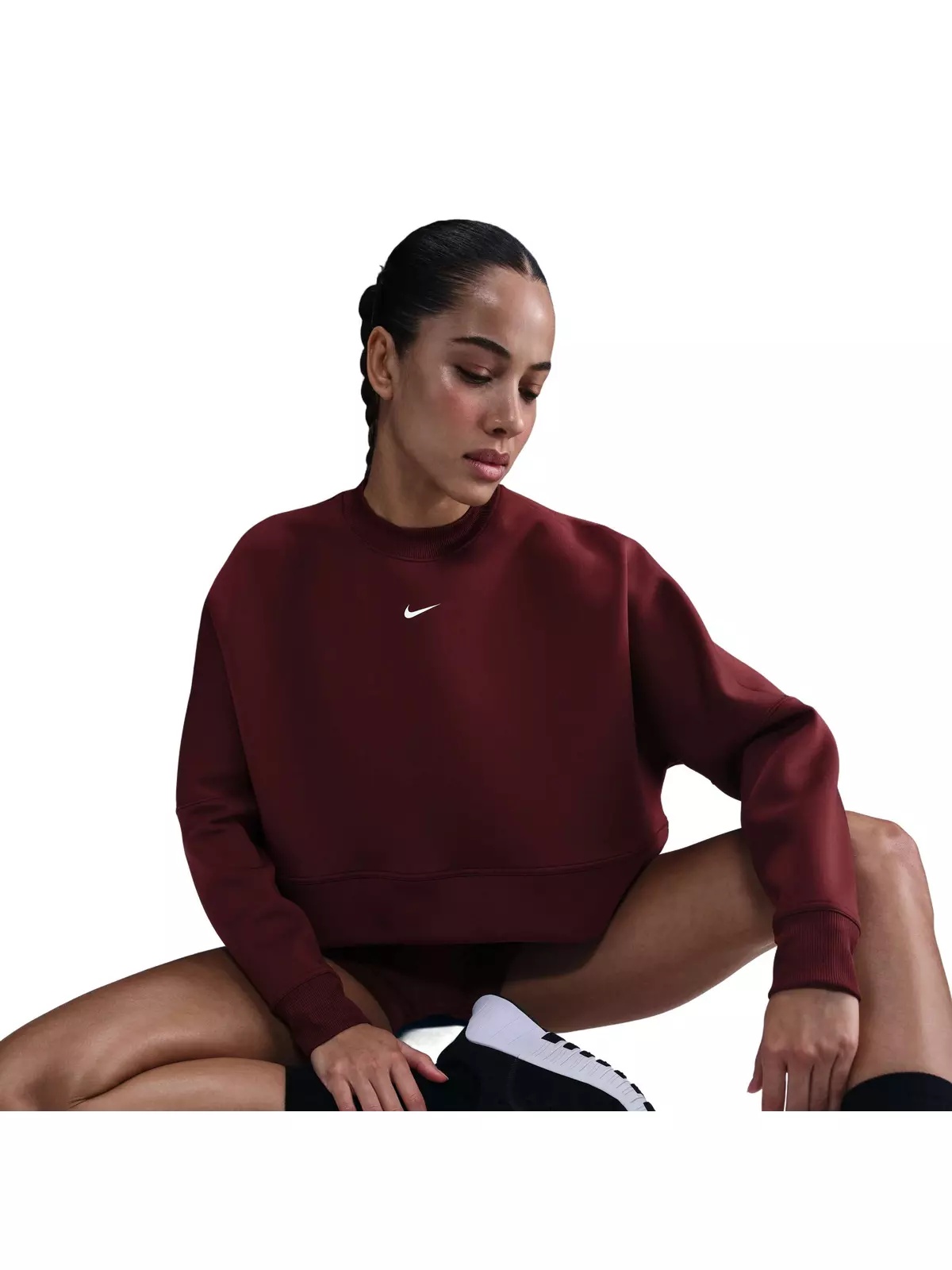 Women's Prima Dri-FIT Oversized Crew-Neck Cropped Top-Red - 3