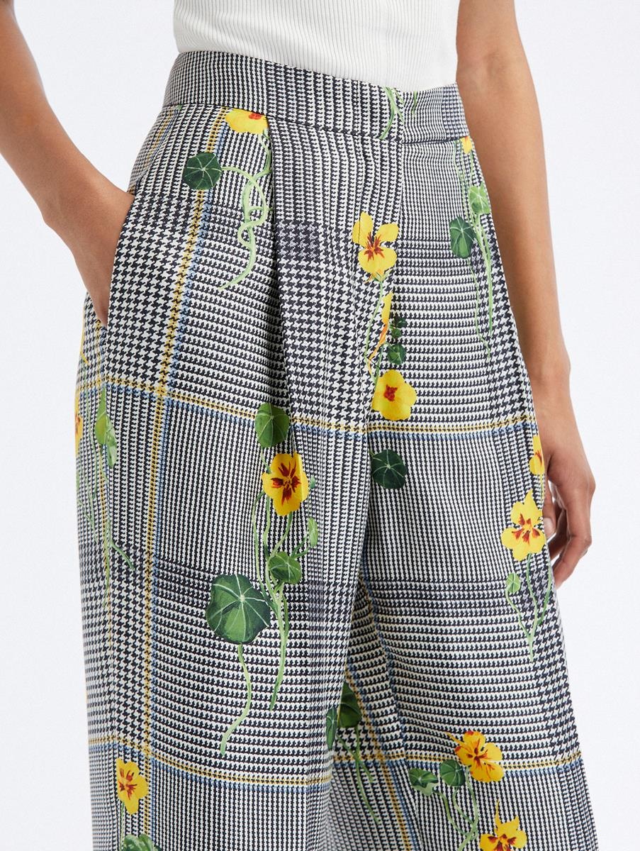 WIDE LEG NASTURTIUM PLAID SILK TWILL PANTS - 4