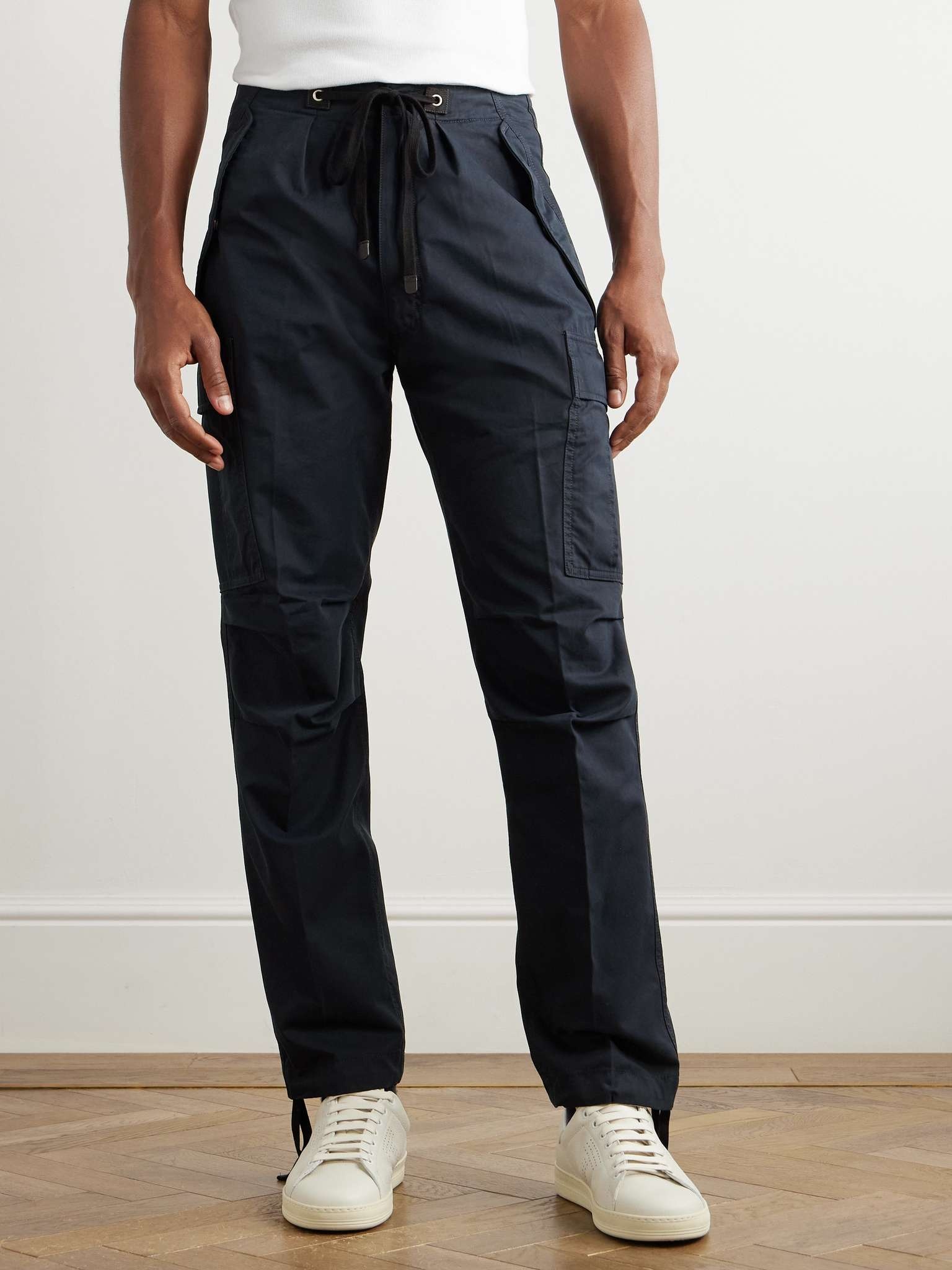 Straight-Leg Pleated Cotton-Twill Drawstring Cargo Trousers - 3