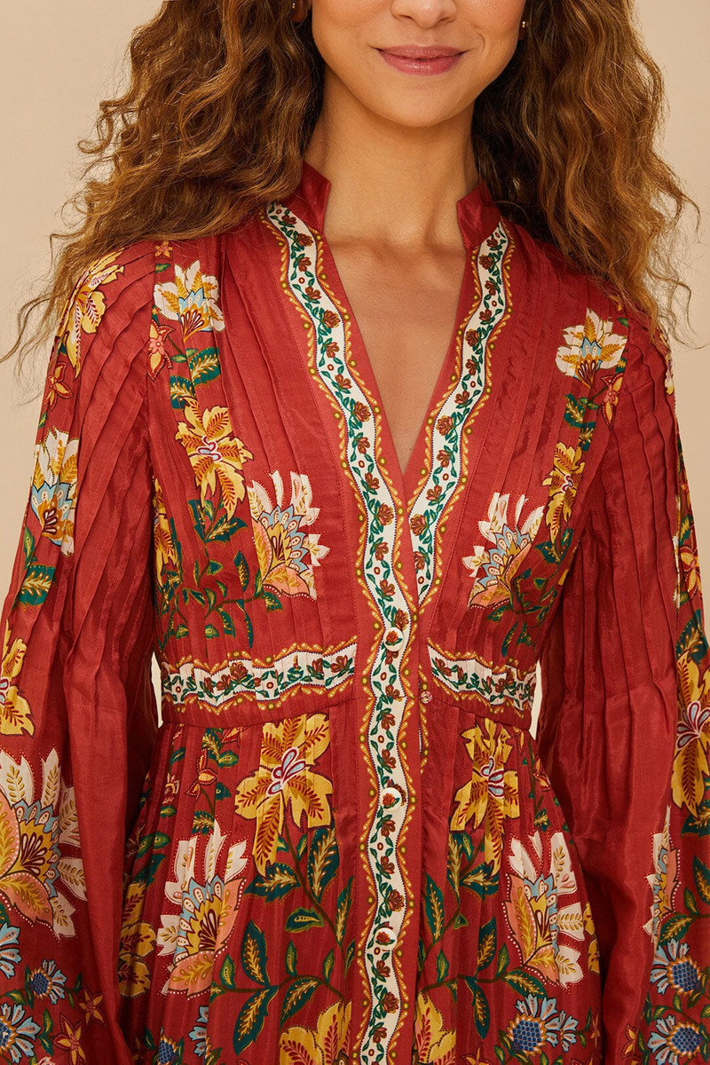 Red Garden Delight Long Sleeve Midi Dress 3