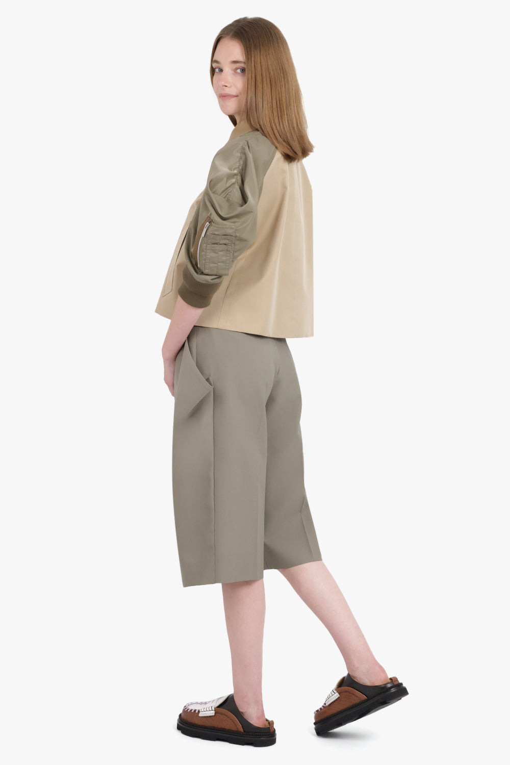 CONTRAST JACKET WITH EXAGGERATED WING SLEEVE | BEIGE/TAUPE - 6