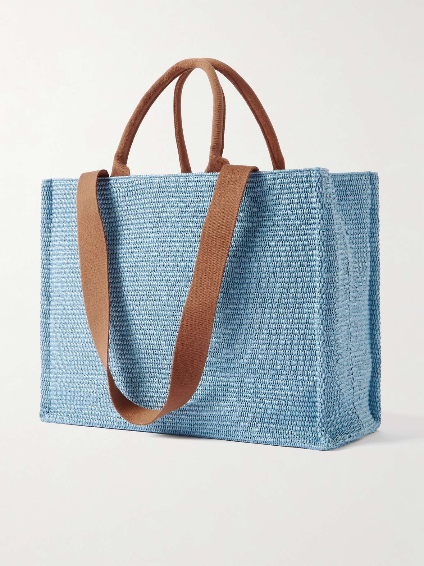 Basket large canvas-trimmed embroidered faux raffia tote - 3