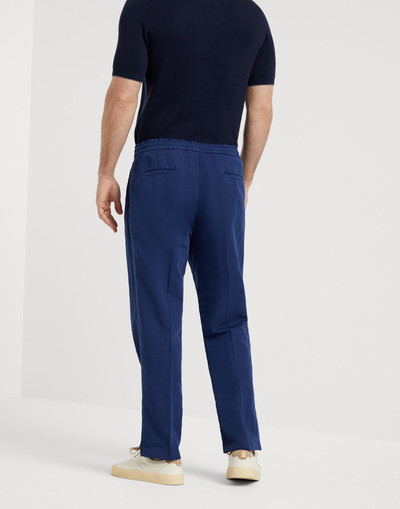 Brunello Cucinelli Garment-dyed leisure fit trousers in twisted linen and cotton gabardine with drawstring and double p outlook