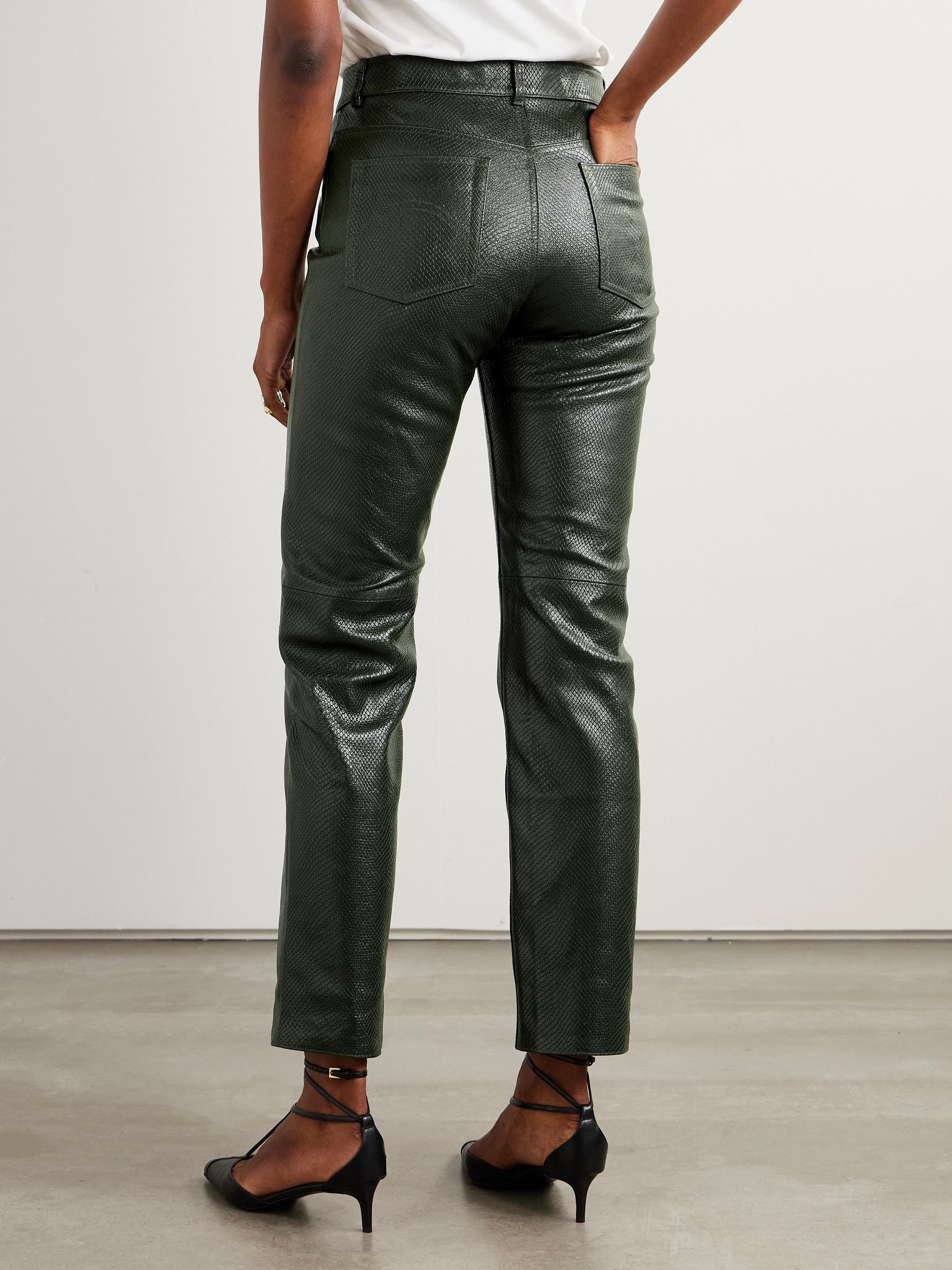 Emera snake-effect leather straight-leg pants Green - 4