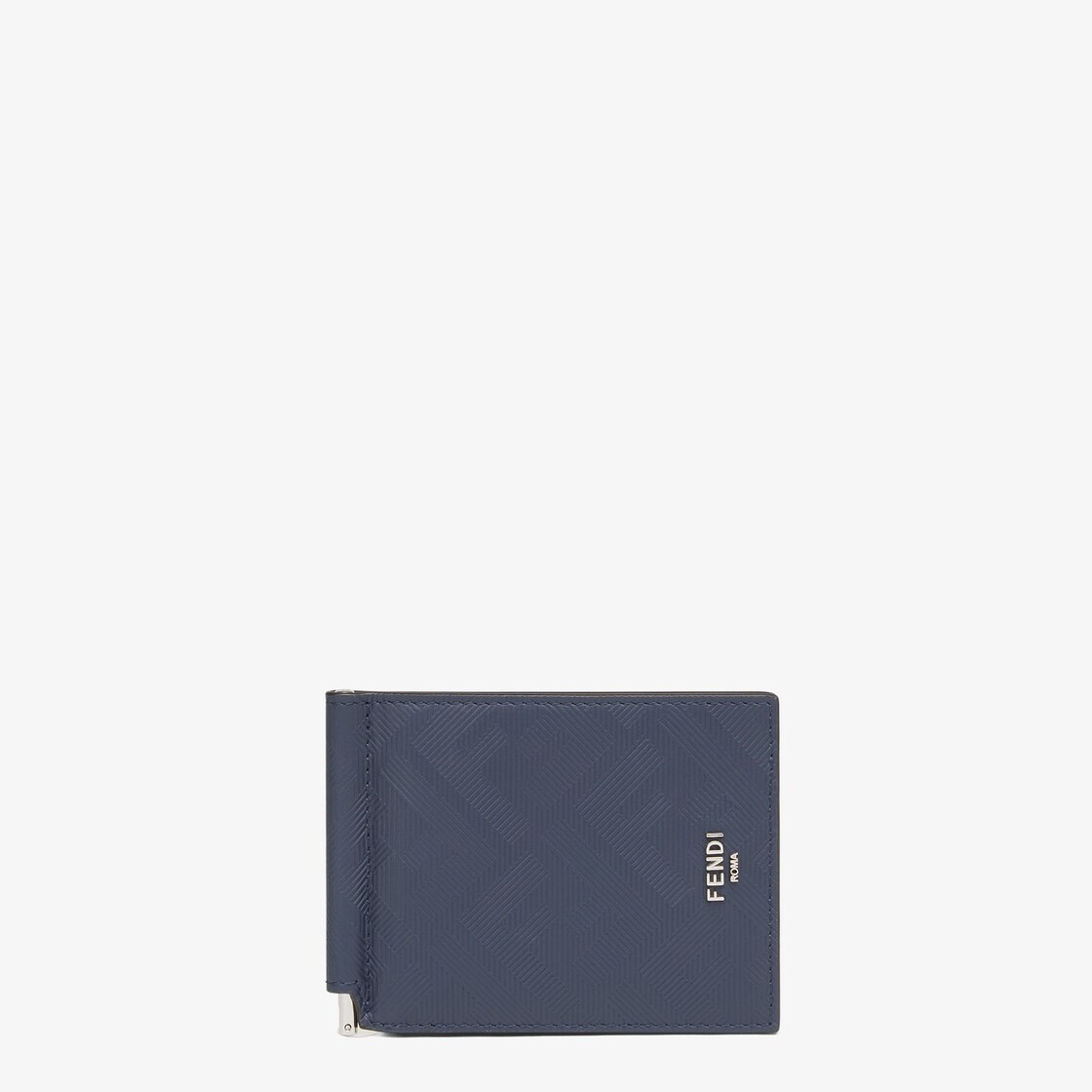Flip-cover money clip with interior organized into six card slots. Made of blue leather with FF moti - 1