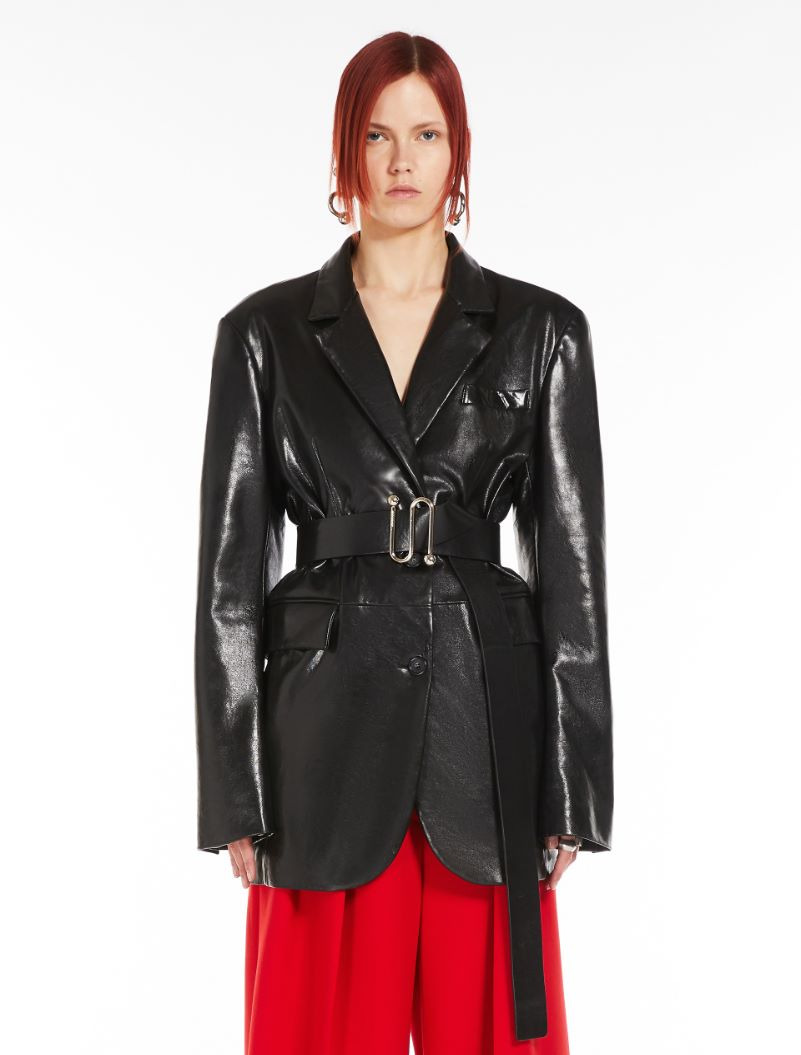 Long nappa-leather blazer - 3