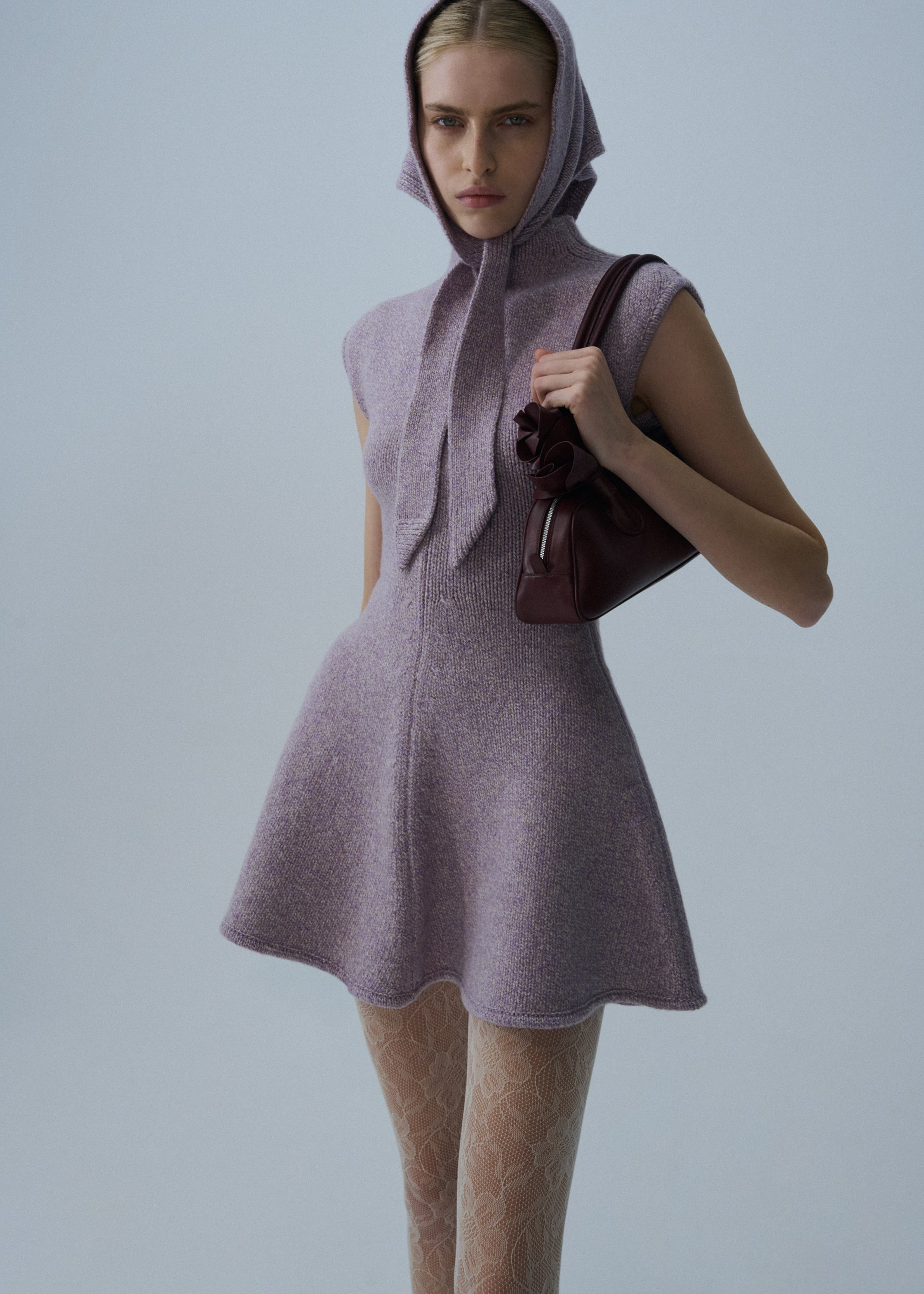 Marled knit skater dress in pink - 3
