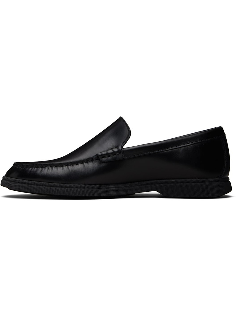 BOSS Black Embossed-Logo Leather Loafers outlook