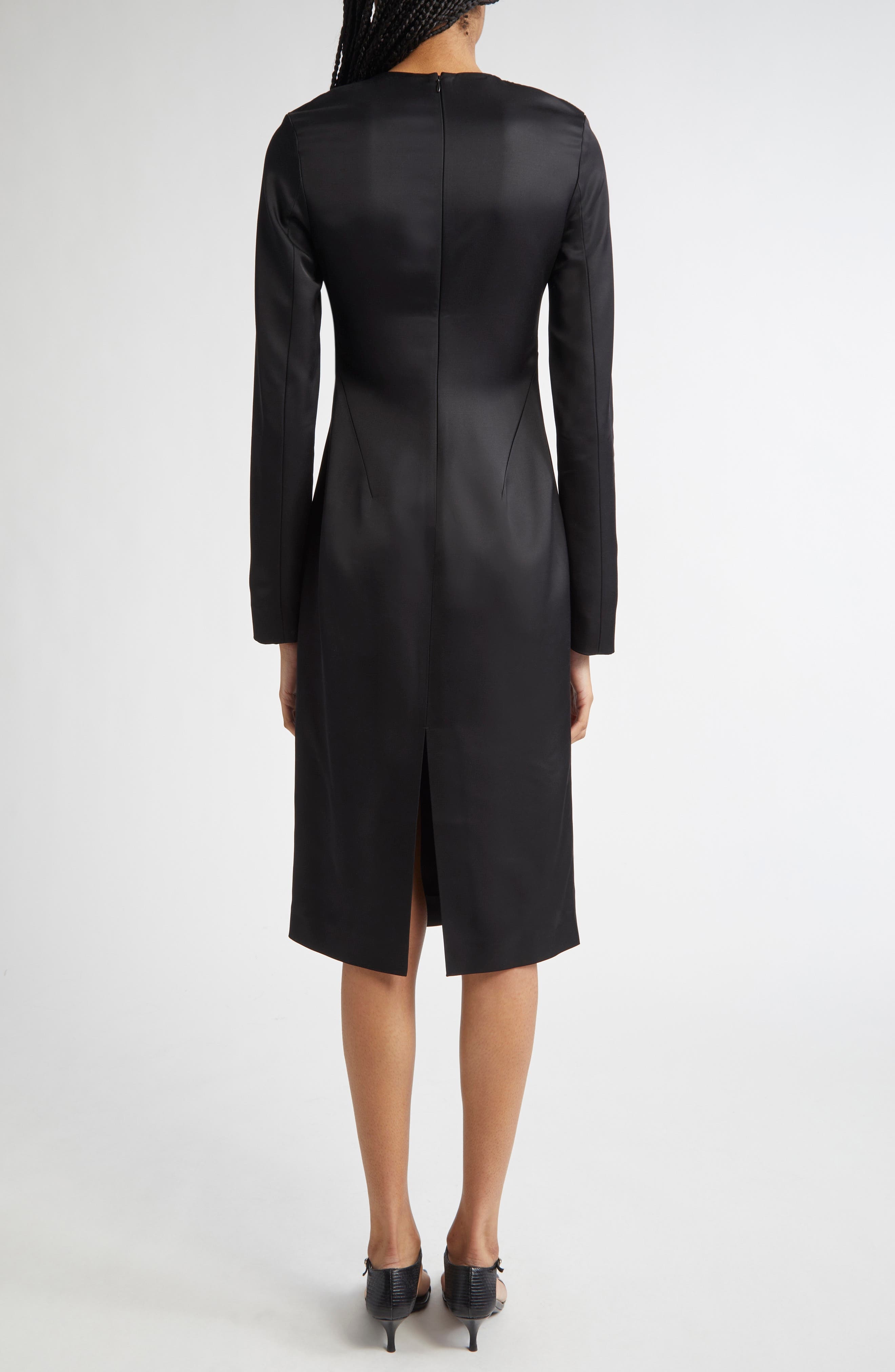 TOTEME Lean Long Sleeve Satin Midi Dress in Black at Nordstrom - 2