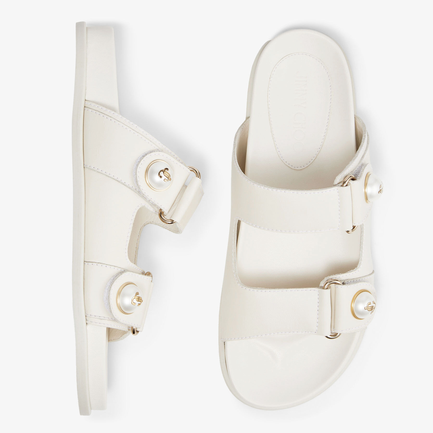 Fayence Sandal
Latte Leather Flat Sandals with Pearl Embellishment - 5