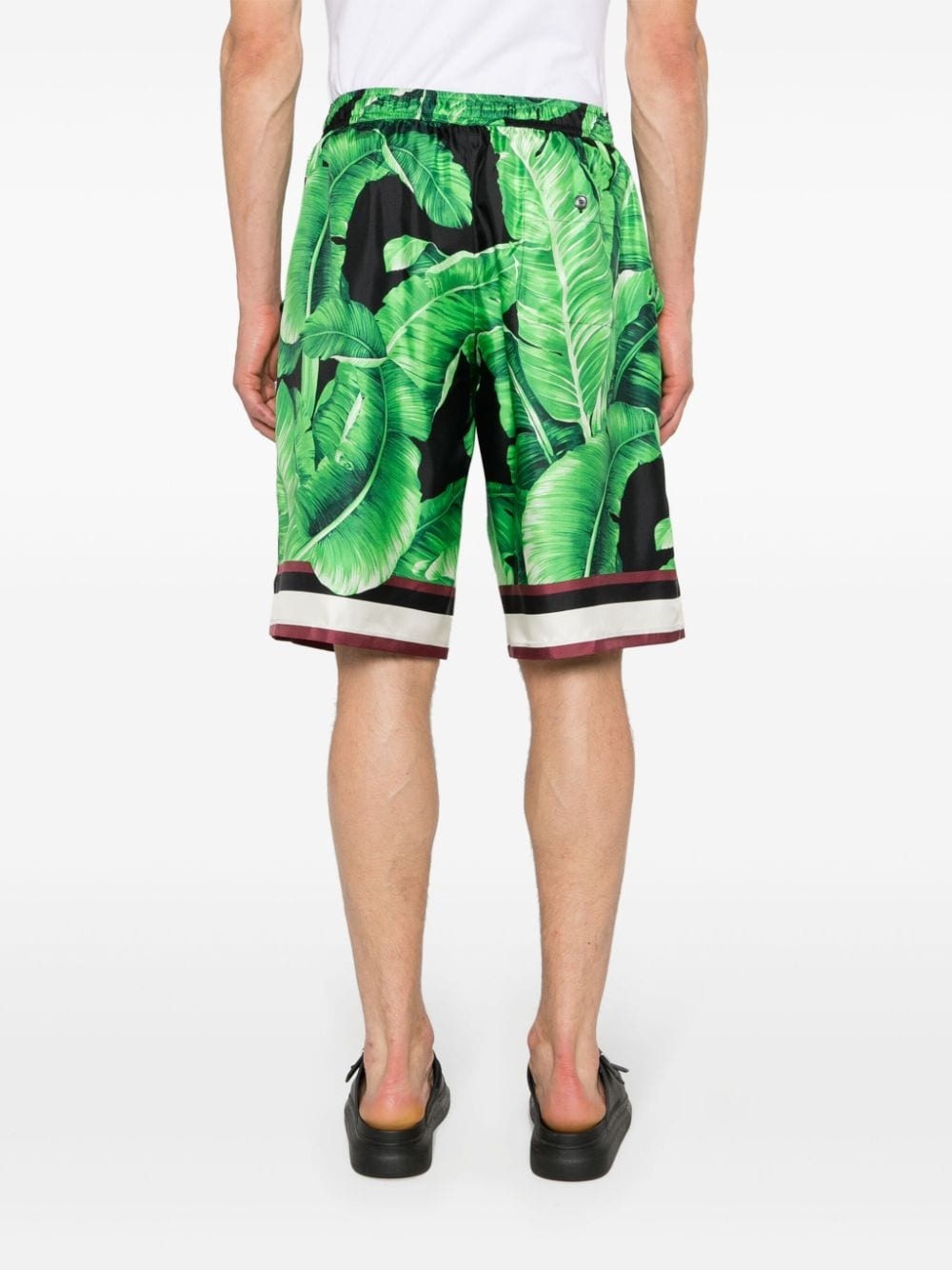 leaves-print silk shorts - 4