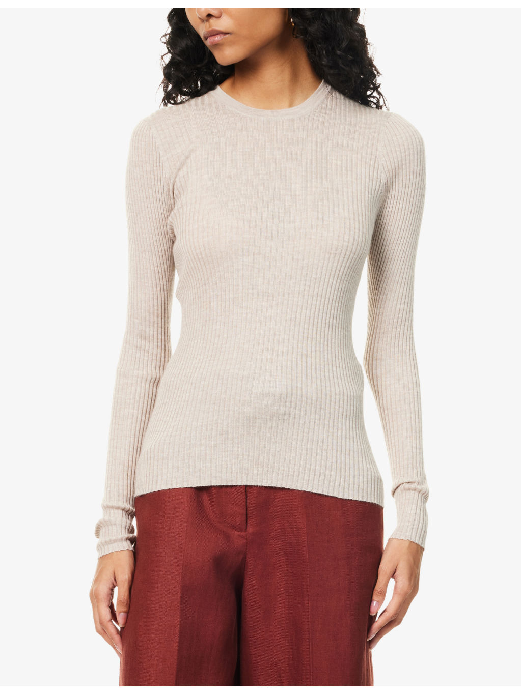 Ribbed Long-Sleeves Cashmere And Silk Top - 3