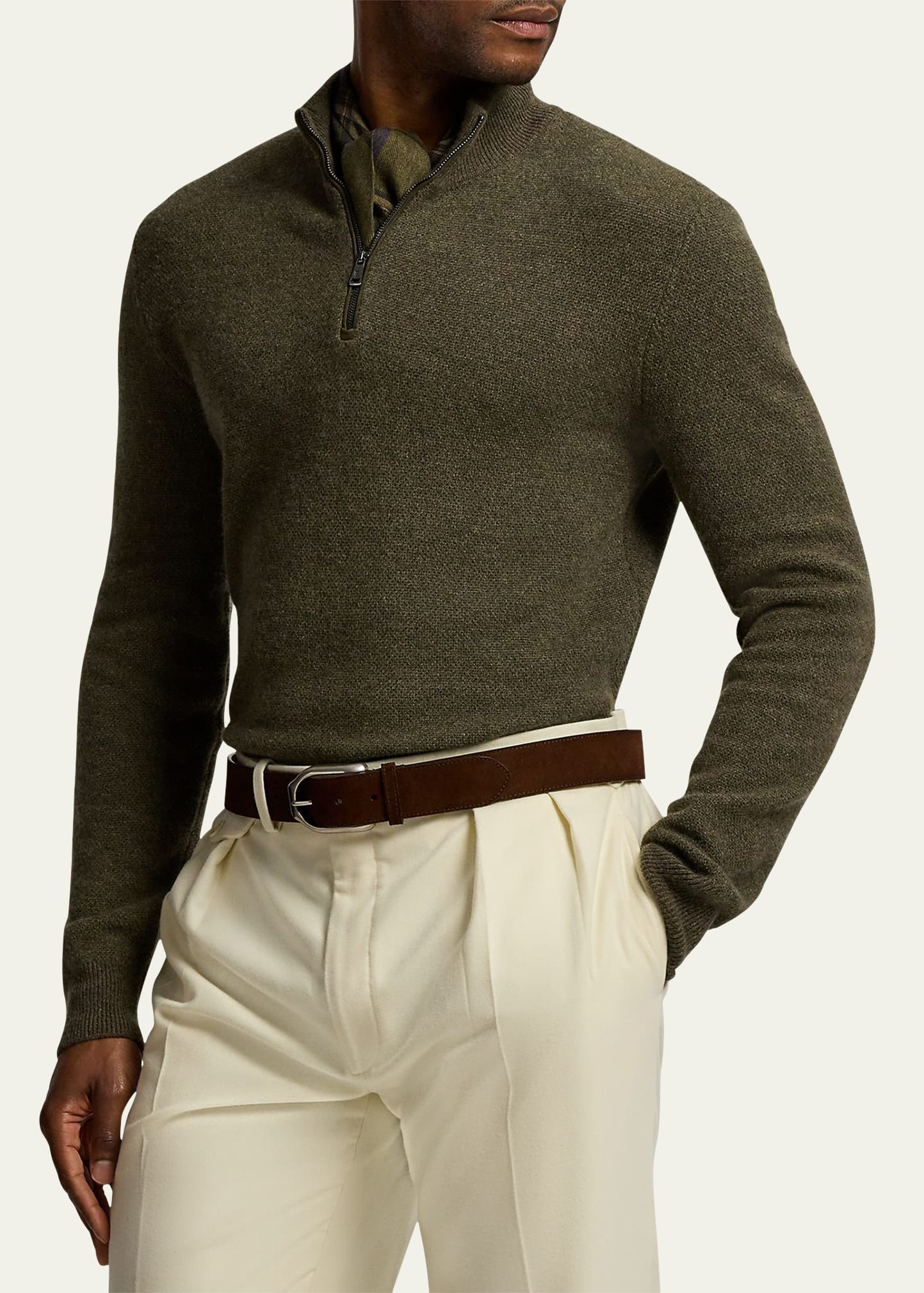 Men's Cashmere Birdseye Quarter-Zip Sweater - 4