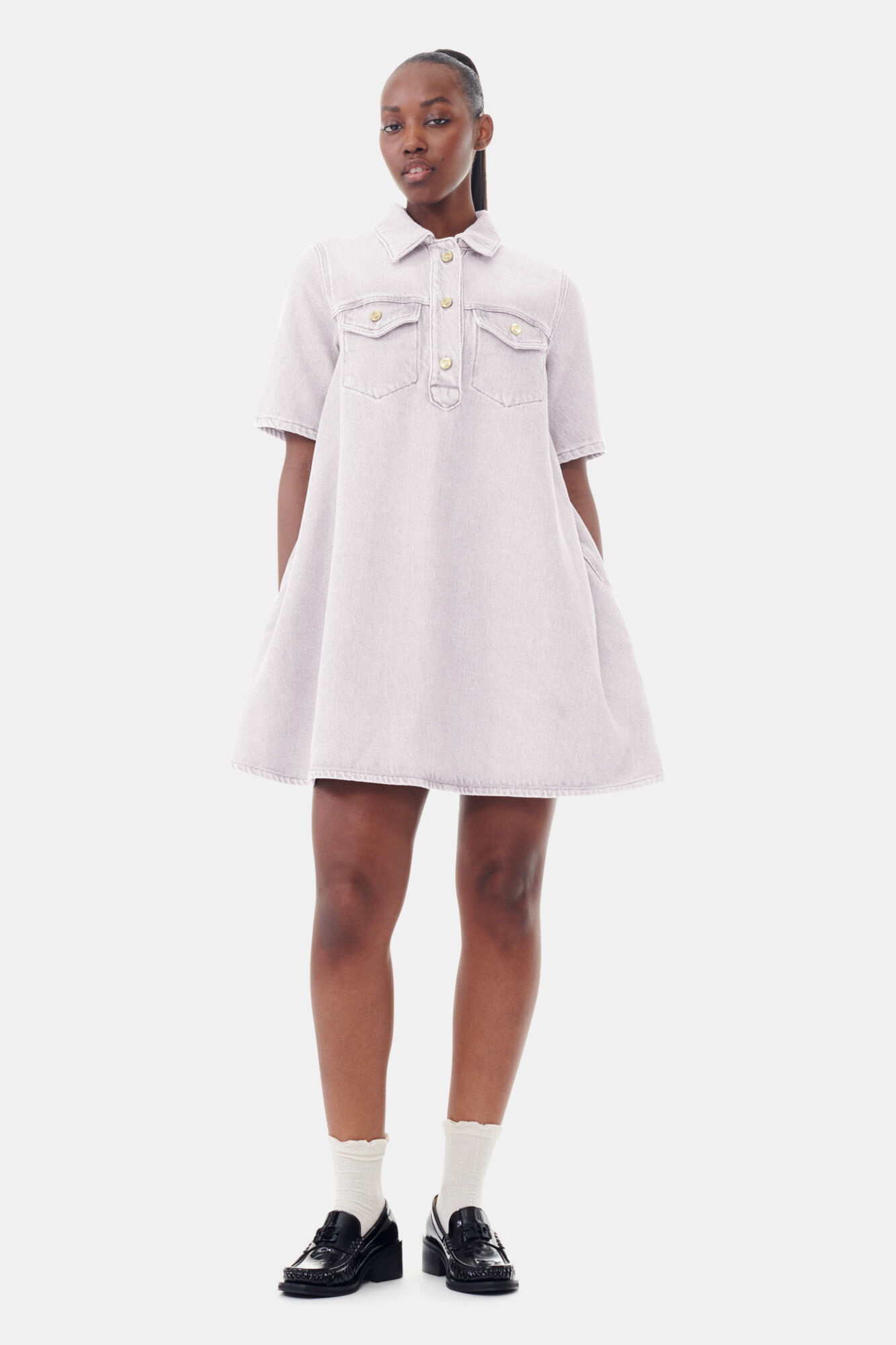 LIGHT PINK OVERDYED HEAVY DENIM MINI DRESS - 2