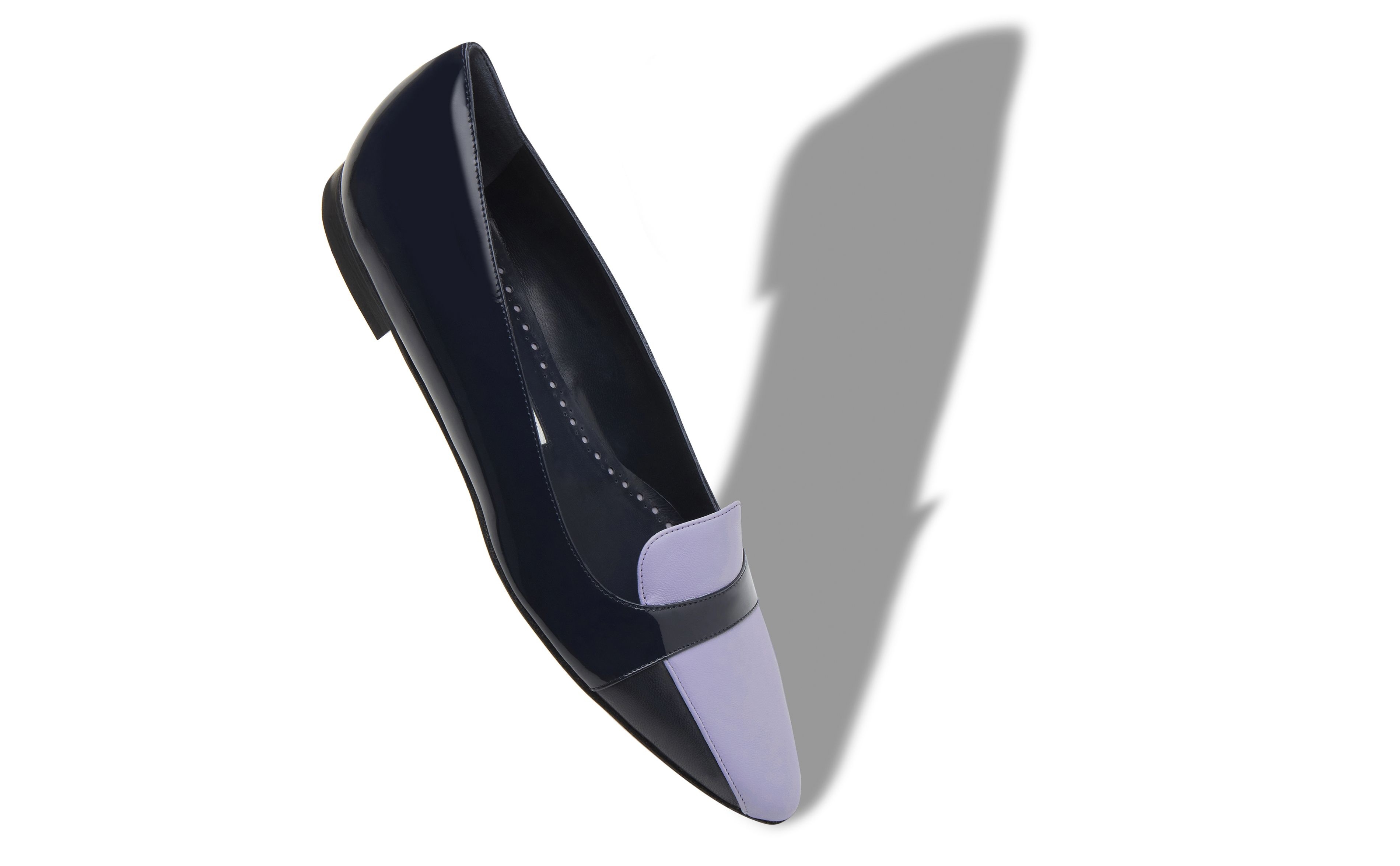 Navy Blue Patent Leather Flat Shoes - 2