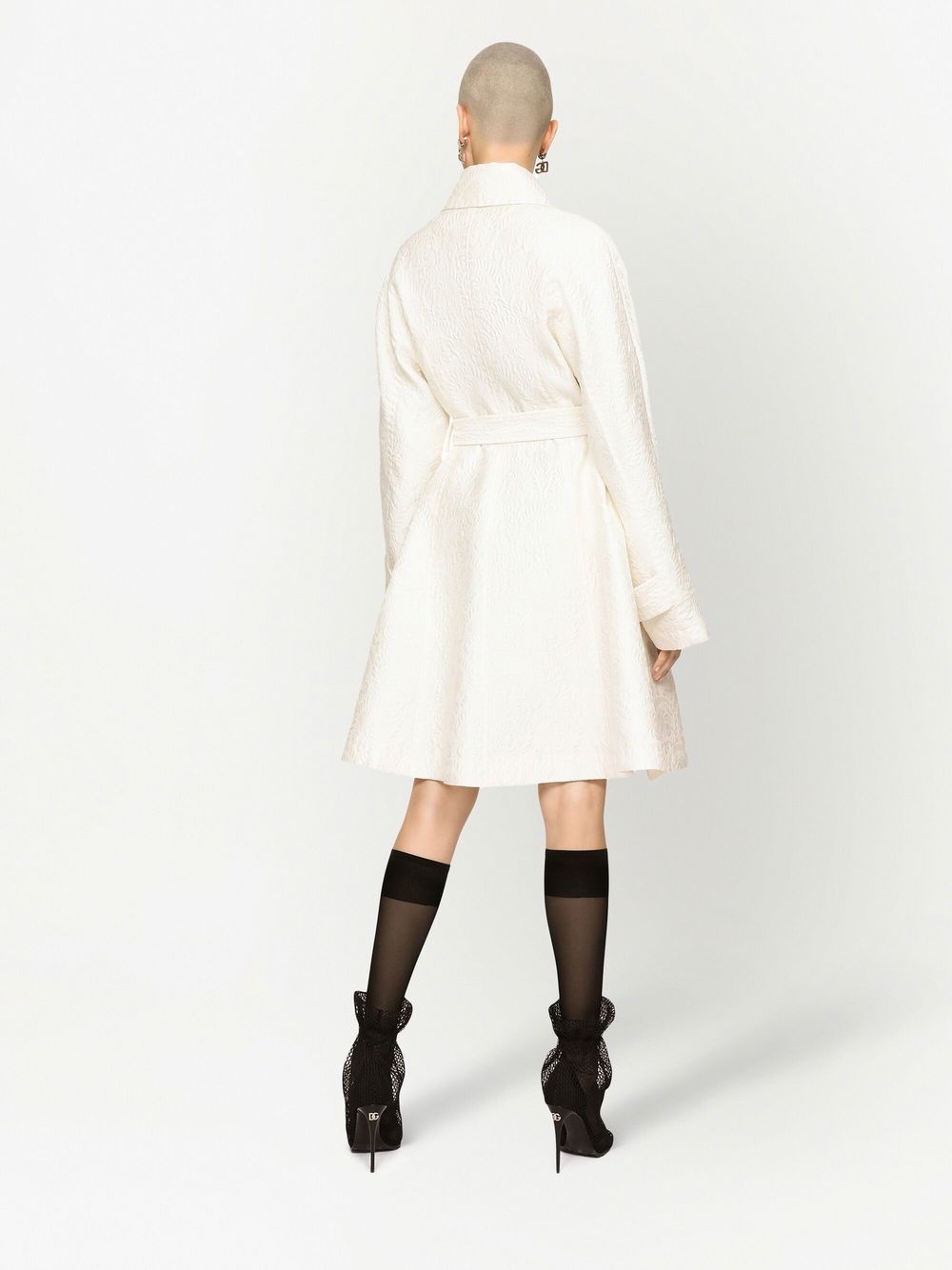 jacquard belted trench coat - 4