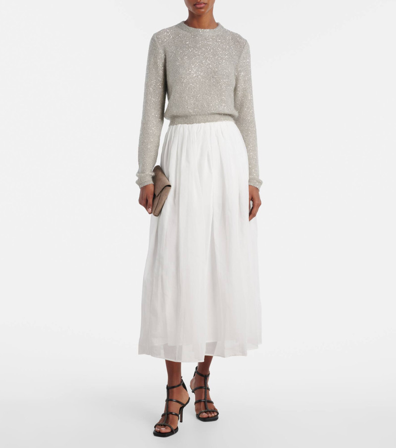 Brunello Cucinelli Cotton and tulle midi skirt outlook