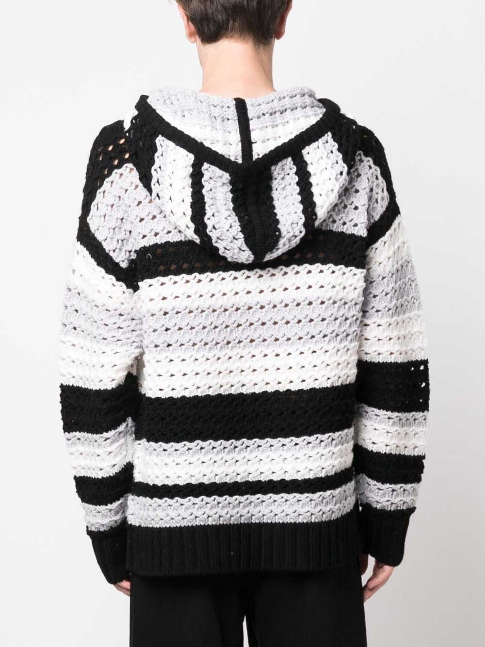 stripe-pattern hooded wool jumper - 4