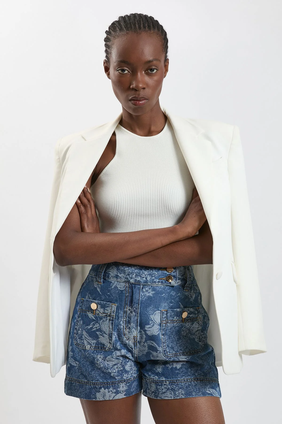 Jacquard Denim Shorts - 1