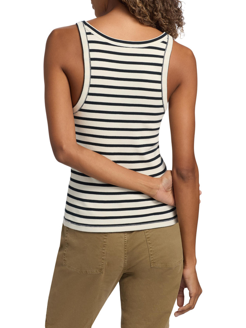 Women's Jennifer Striped Cotton Tank - Ecru Black Stripe 5