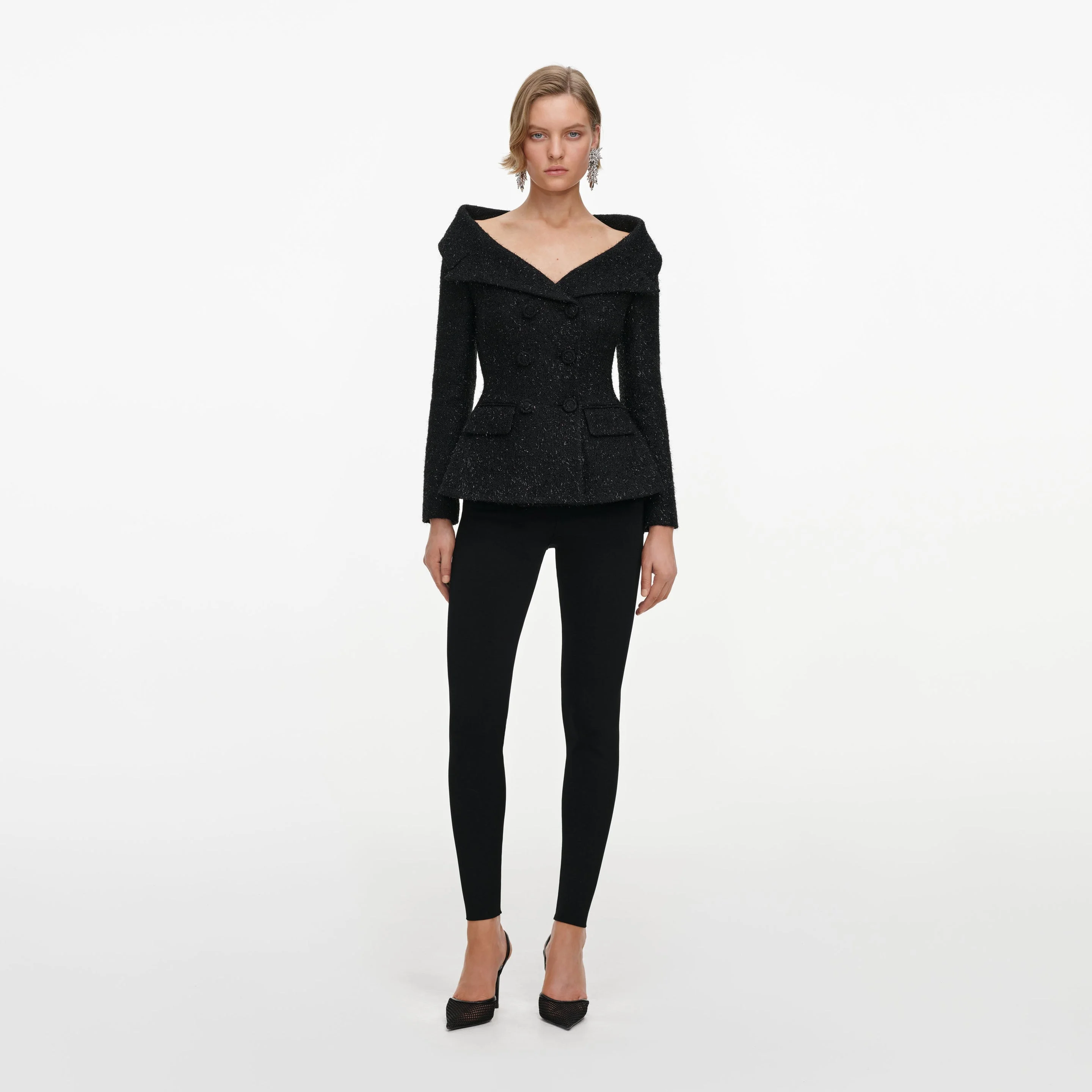 Black Metallic Boucle Jacket - 1