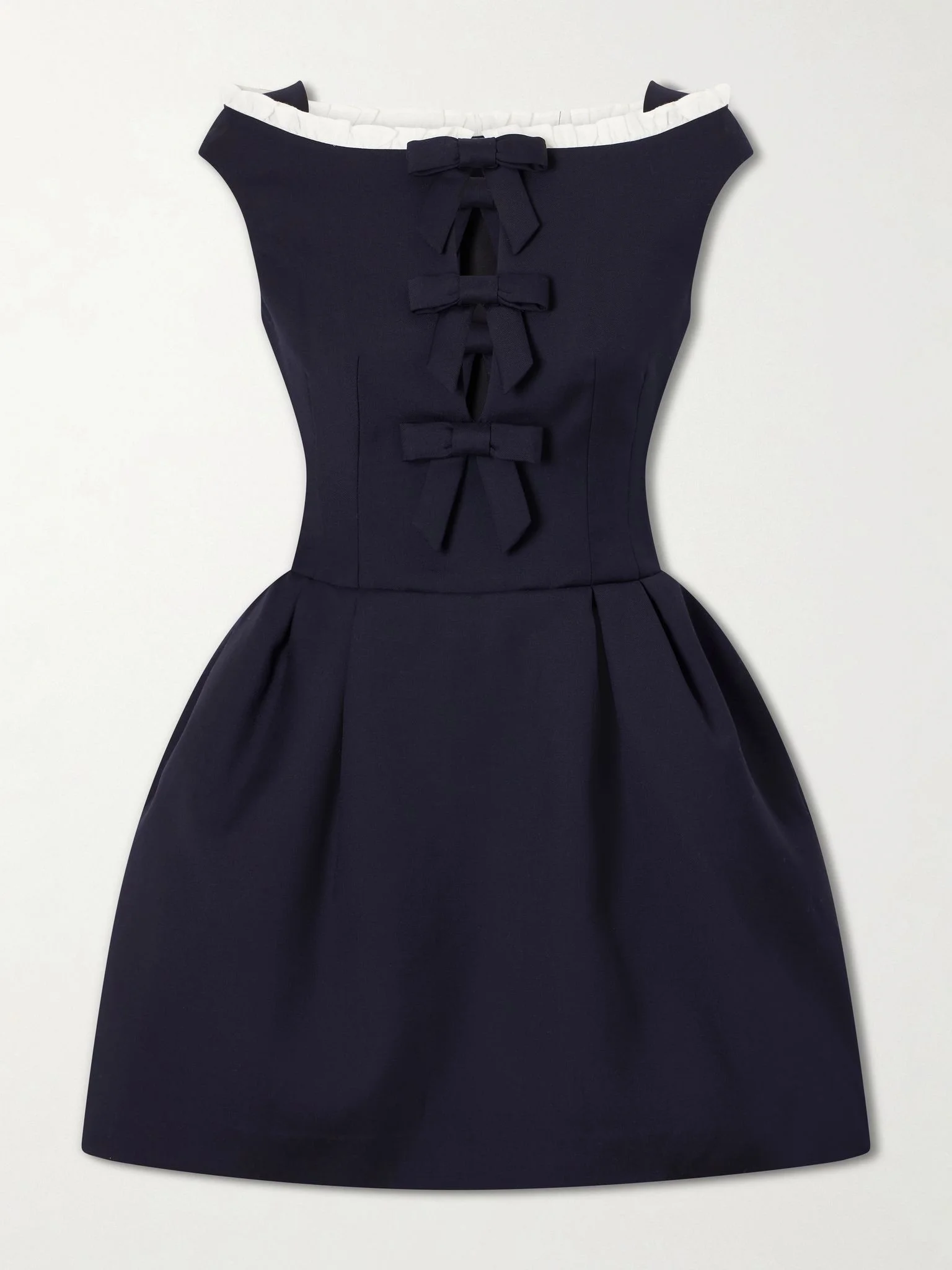 Bow cut-out sleeveless wool mini dress Navy - 1