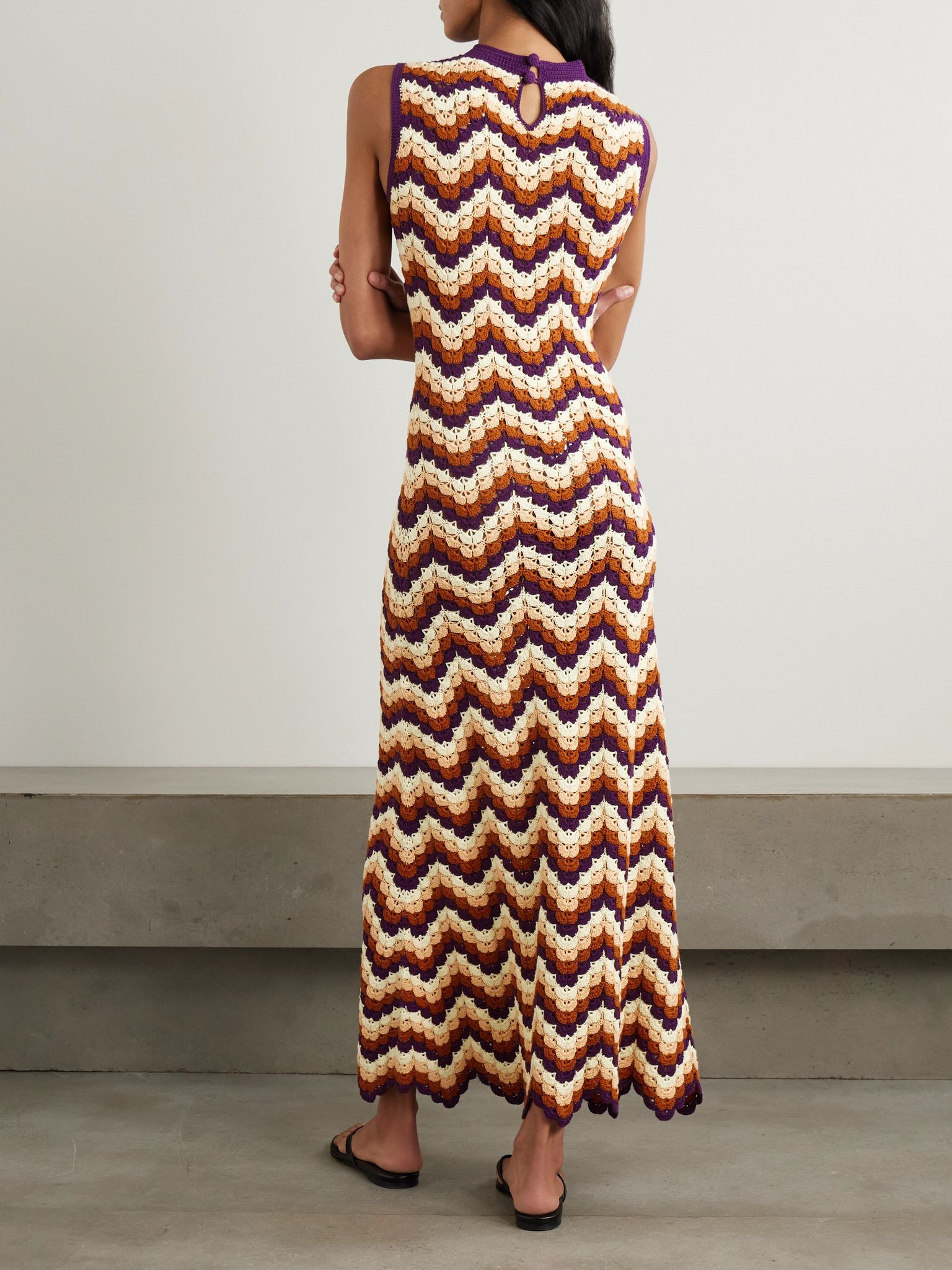 Amazonas scalloped crocheted cotton maxi dress Brown - 3