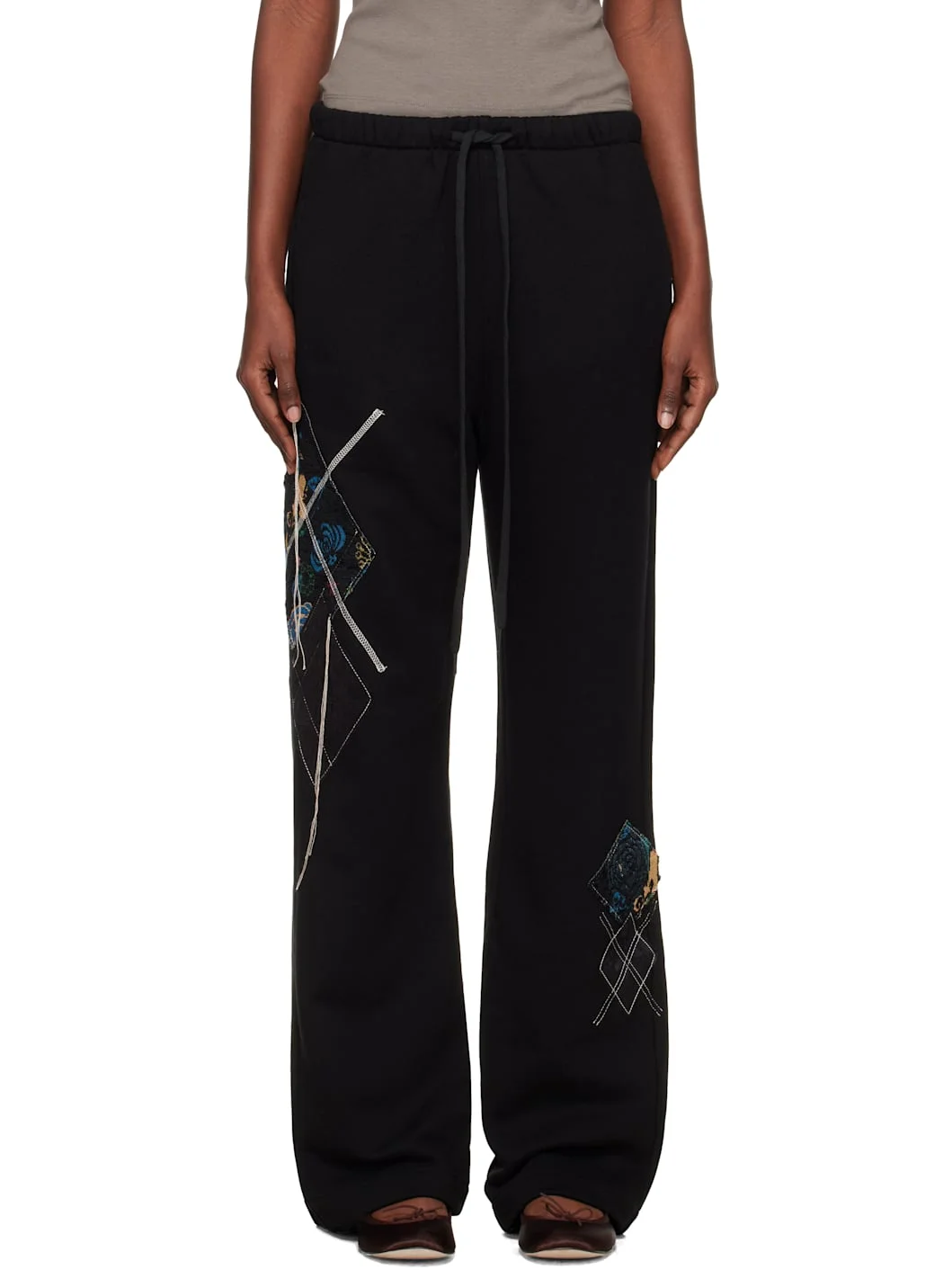 Black Argyle Patched Lounge Pants - 1
