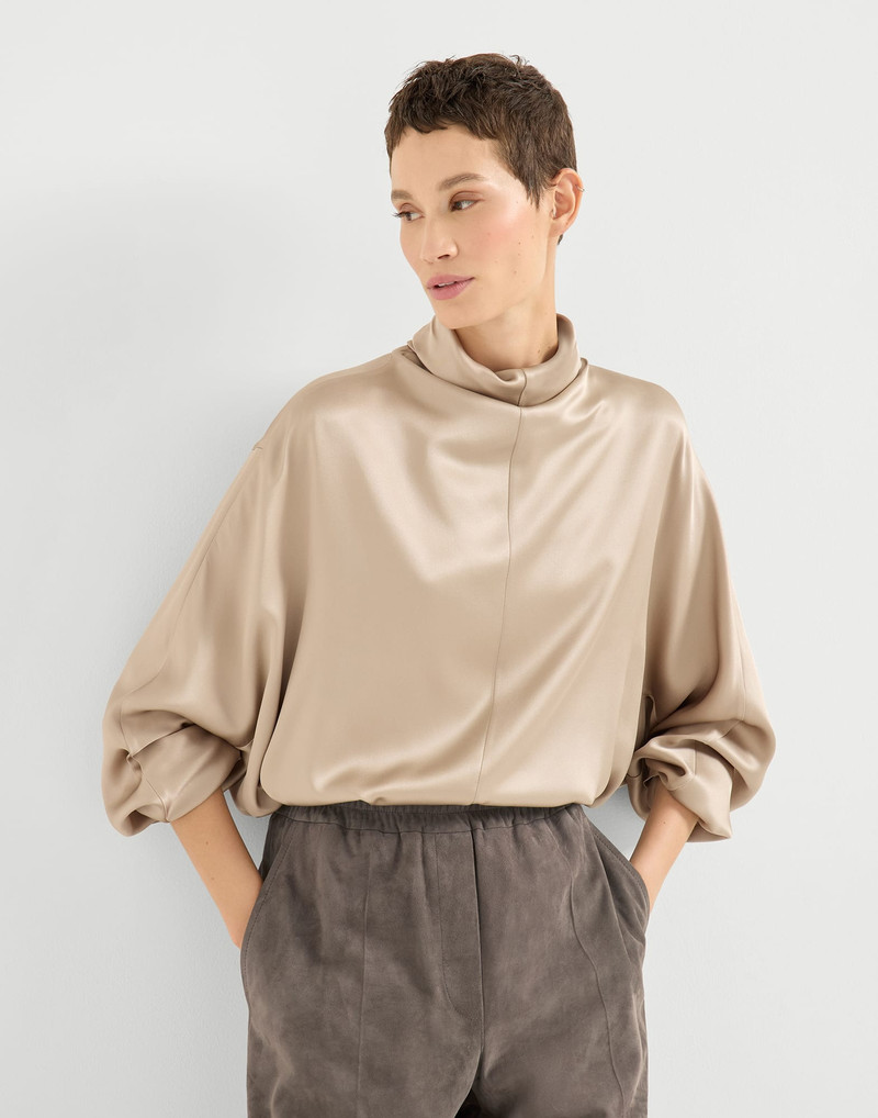 Double silk satin high neck blouse 4
