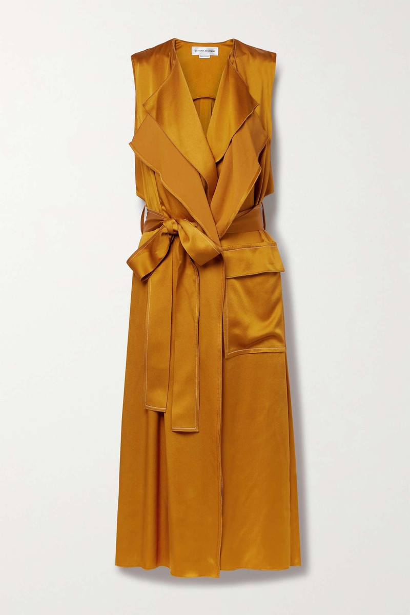 Cutout hammered-satin midi wrap dress 1