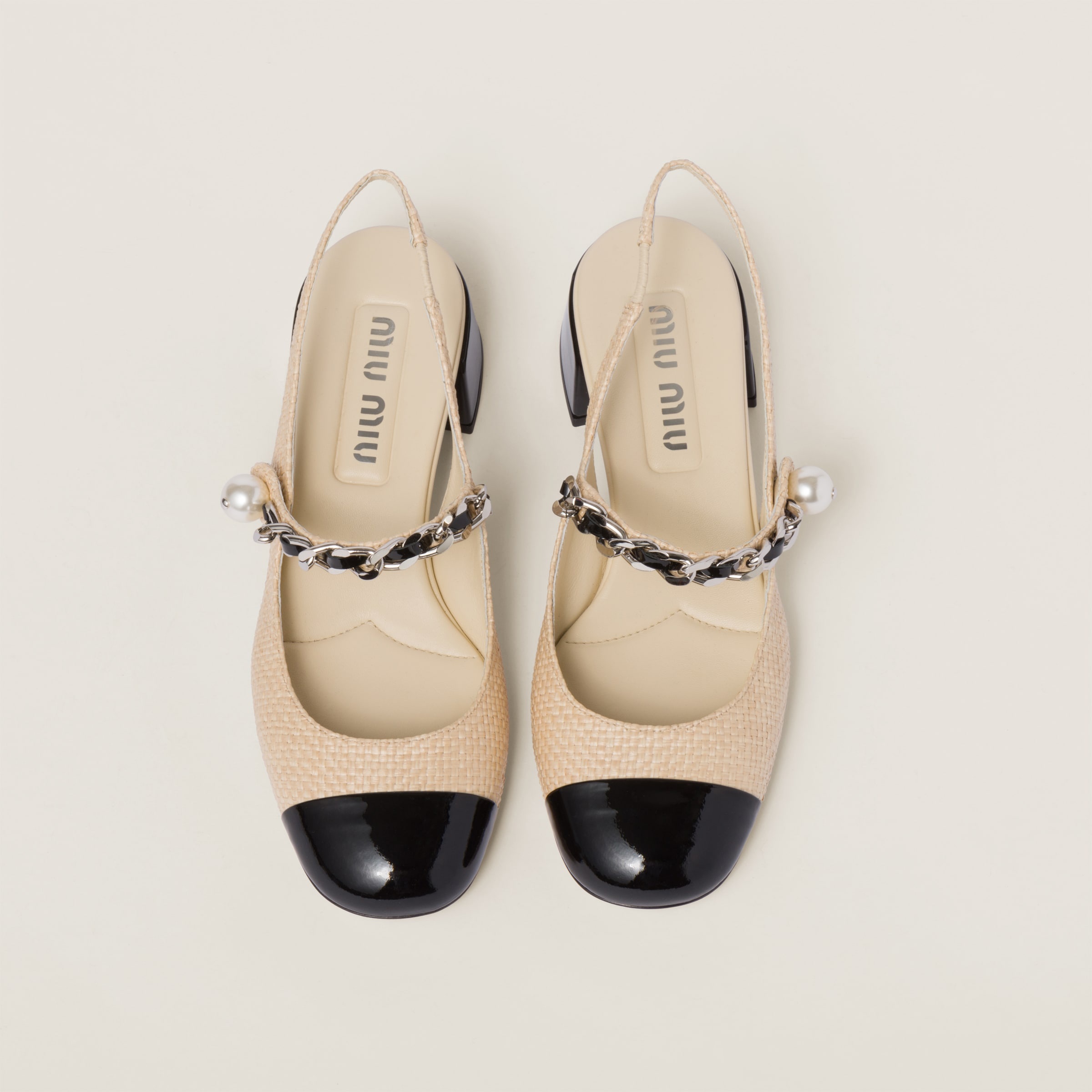 Miu Miu Patent leather and raffia slingback pumps | REVERSIBLE