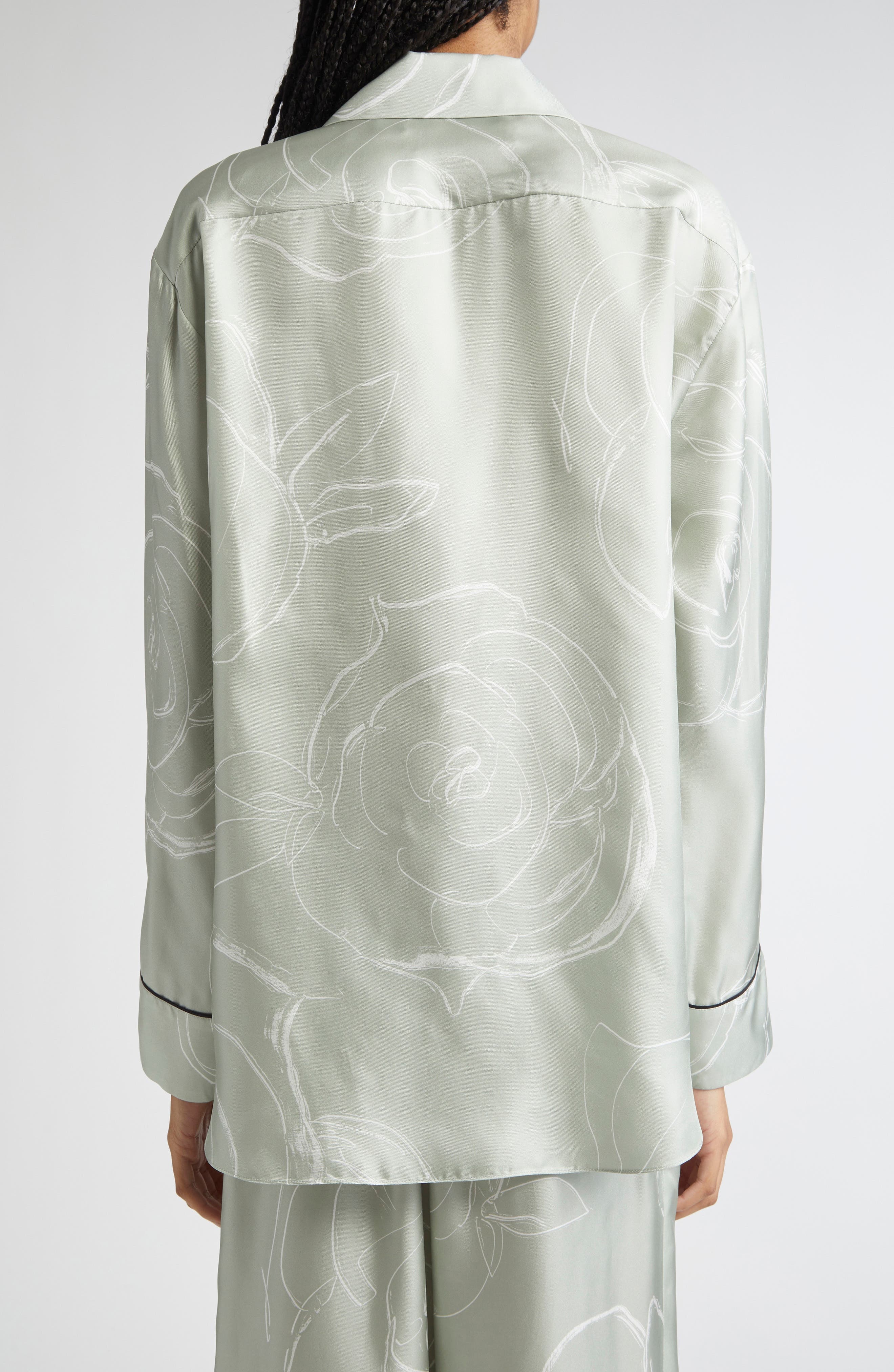 Marni Floral Silk Pajama Shirt in Auv19 Sea/green at Nordstrom - 3