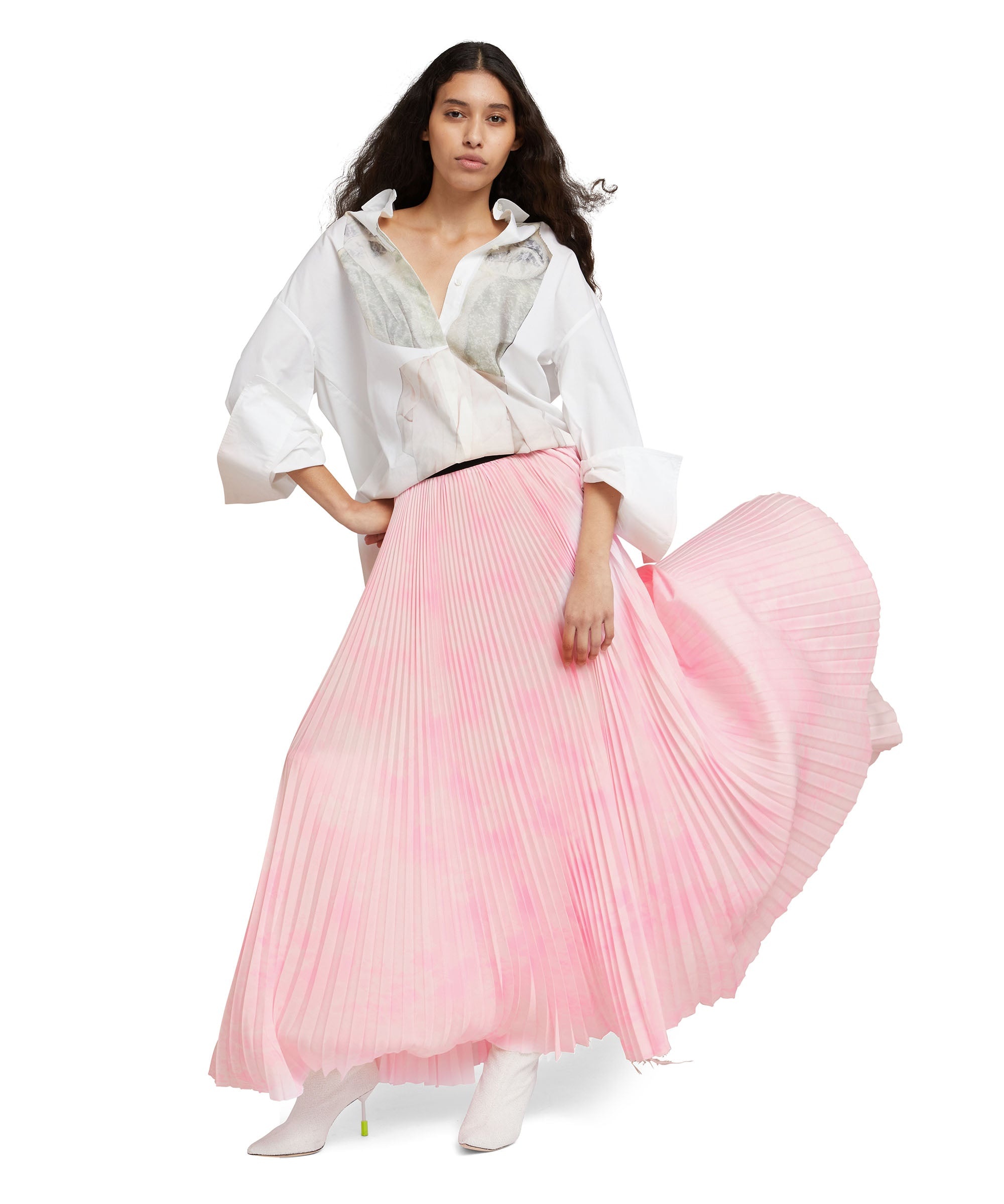 Crepe de chine pleated long skirt - 5
