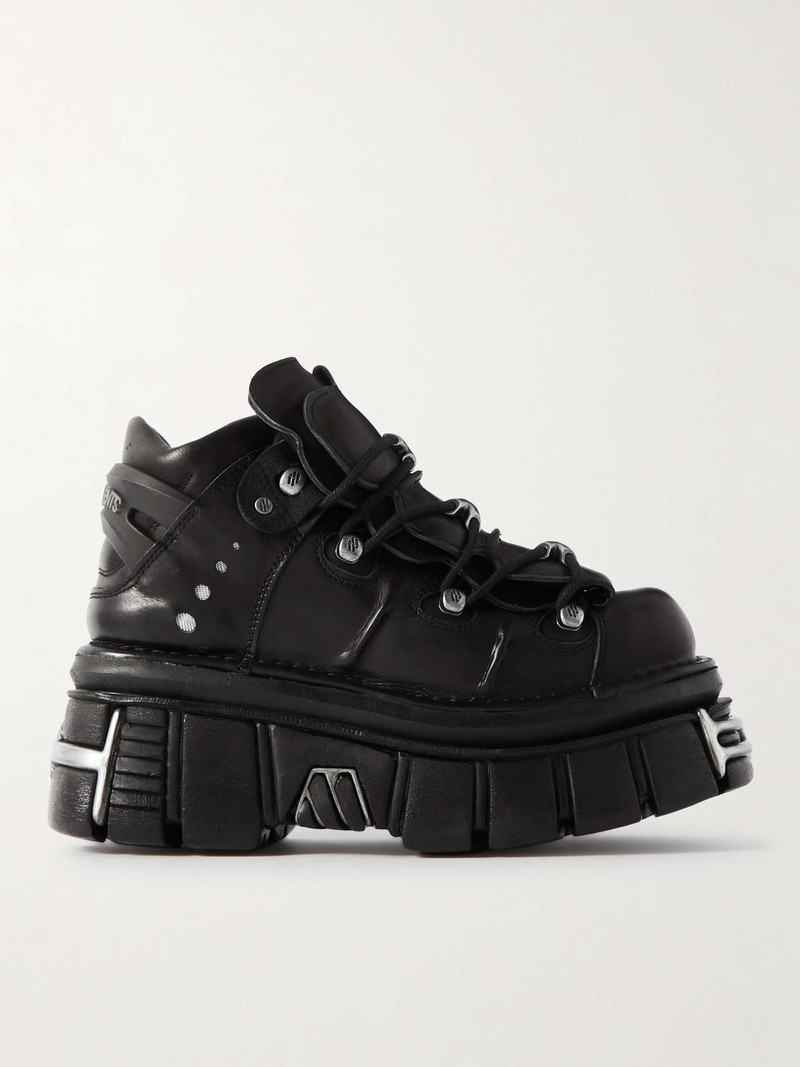 + New Rock Embellished Leather Platform Sneakers 1